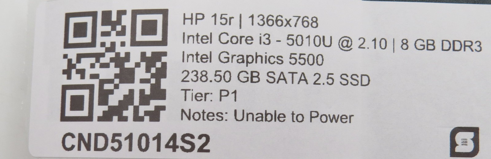 HP Notebook 15 i3-5010U @ 2.1GHz 8GB DDR3 238GB SSD 15.6″ No OS PARTS