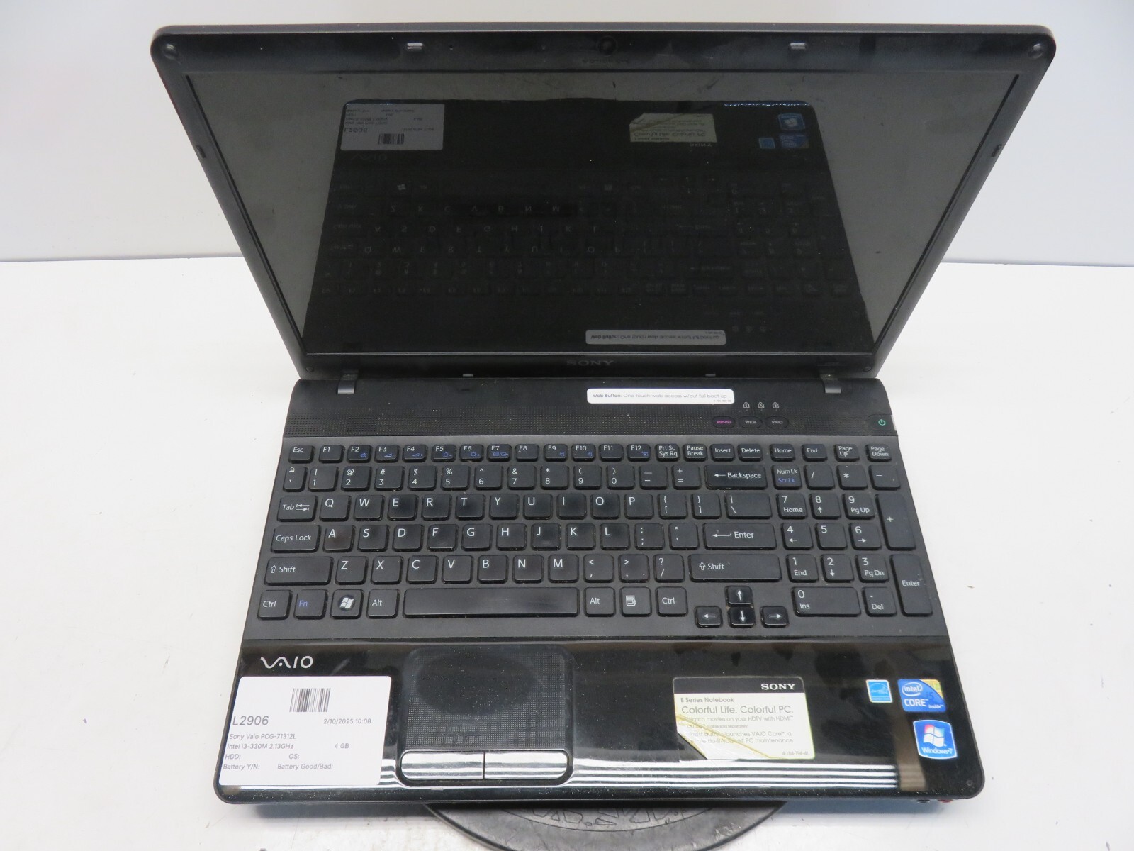 Sony Vaio PCG-71312L Intel i3-330M 2.13GHz 4 GB NO HDD No Batt
