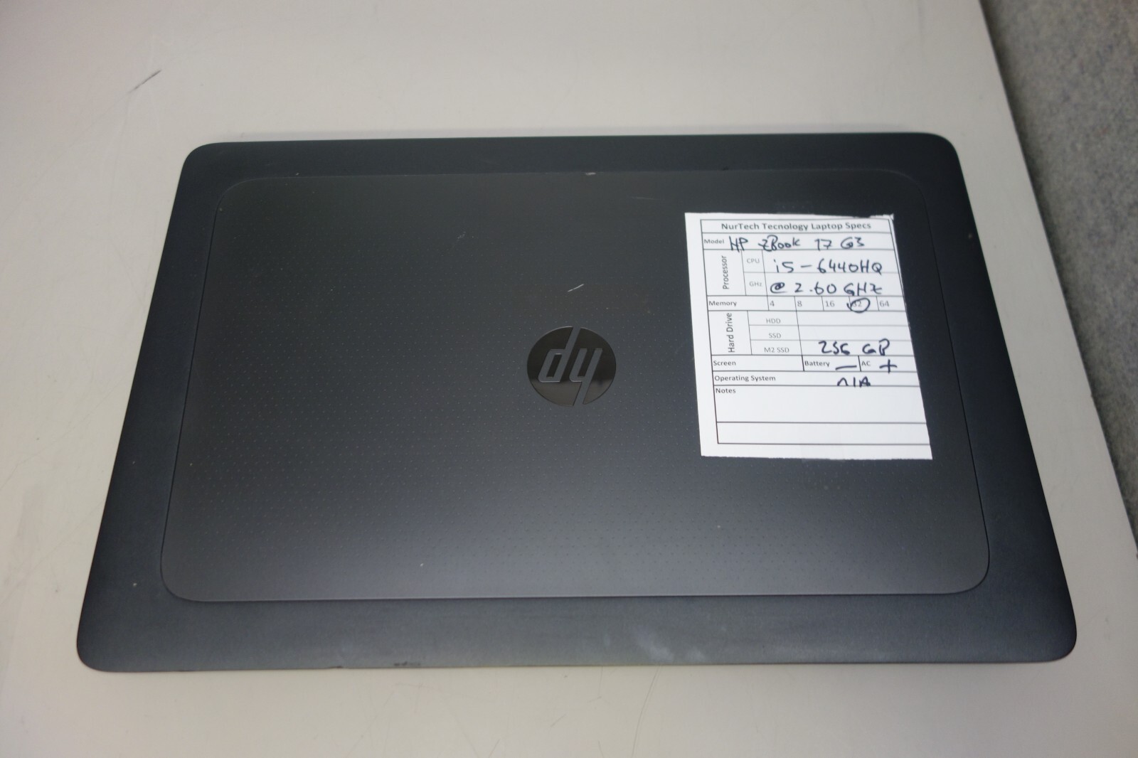 HP ZBook 17 G3 17.3″ i5-6440HQ 2.6GHz 32GB/256GB m2 SSD [NO OS/BTRY] Laptop + AC