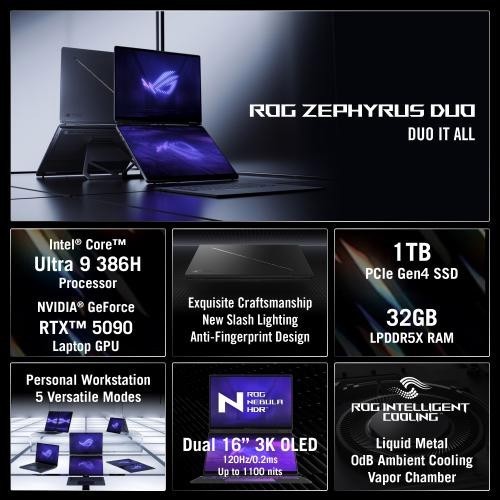 ASUS ROG Zephyrus Duo Dual PC 16 3K OLED Ultra 9 386H RTX 5090 32GB RAM 1TB SSD