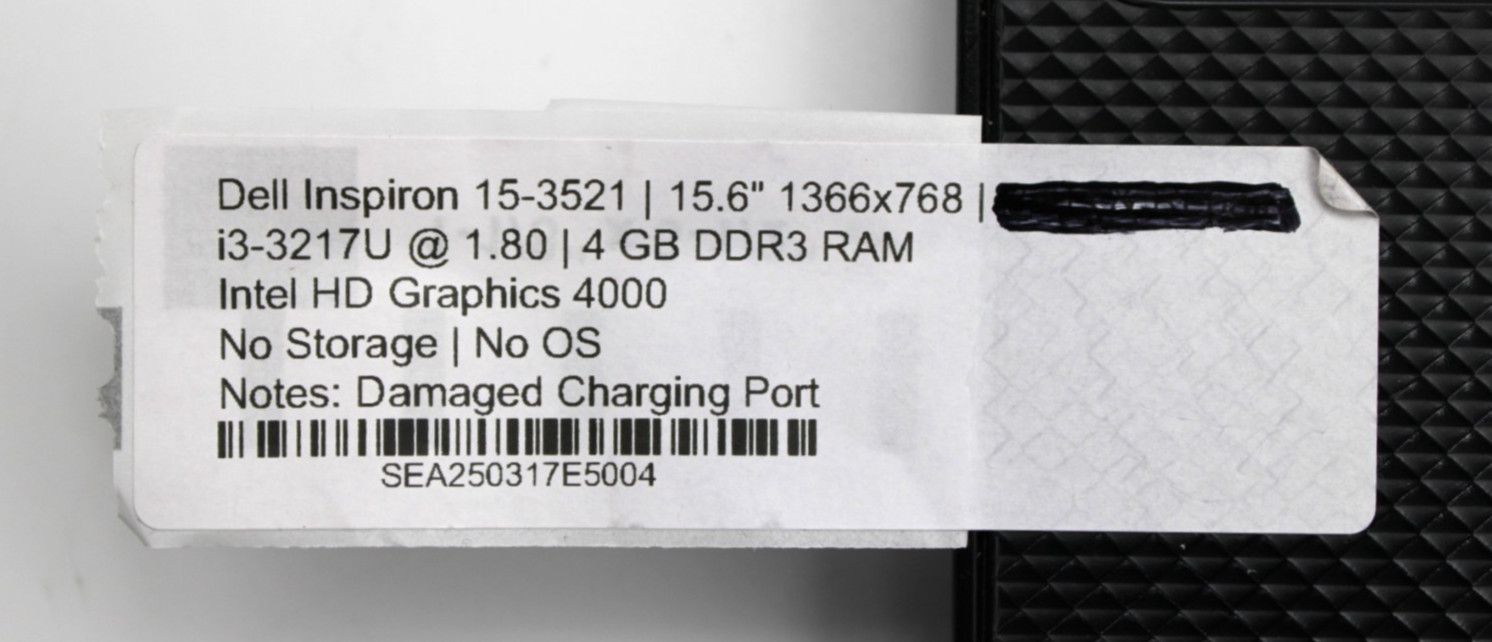 Dell Inspiron 15-3521 i3-3217U@1.8GHz 4GB DDR3 NO STORAGE OR OS *USED/TESTED*