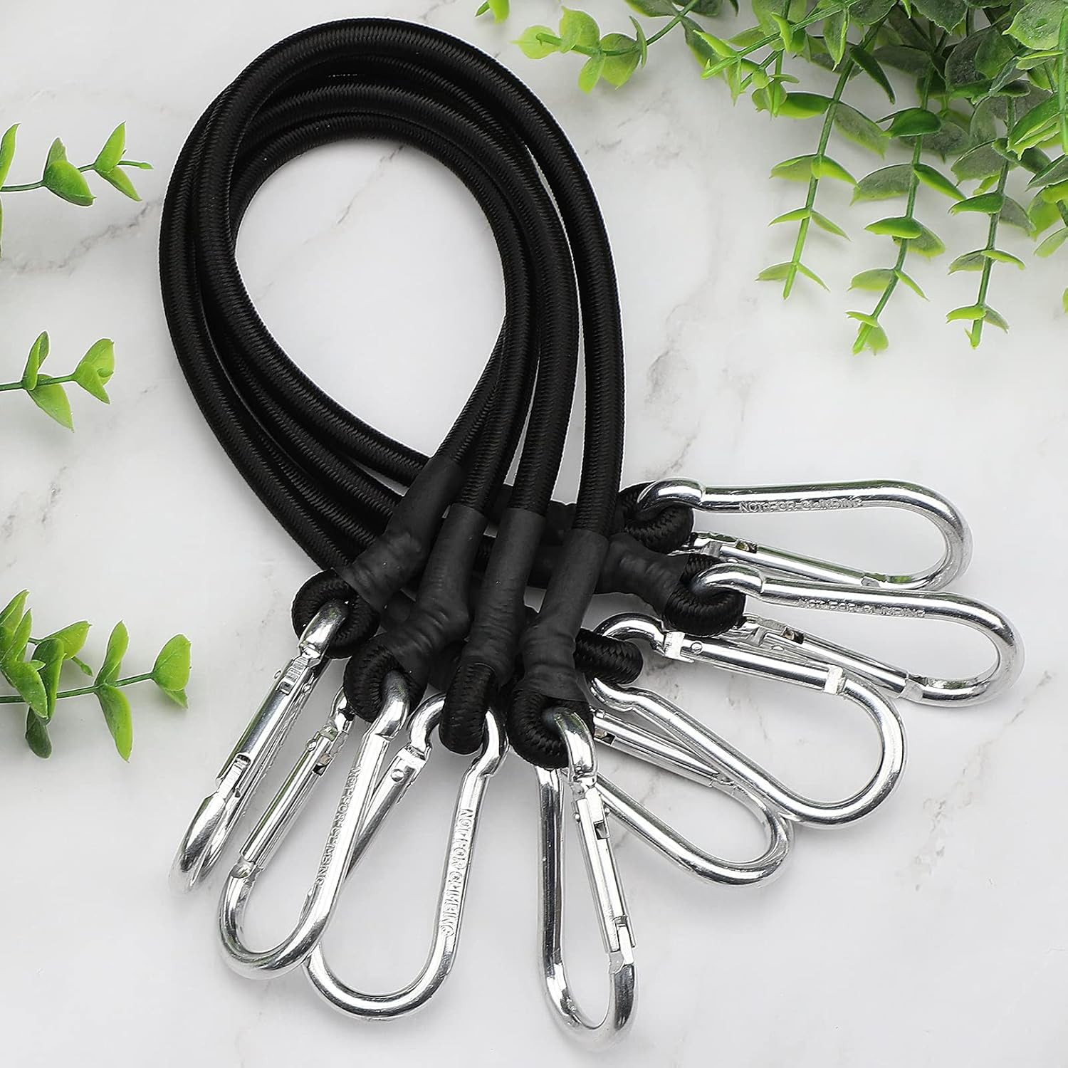 18 Inch Black Bungee Cords with Carabiner Hooks, 4Pcs
