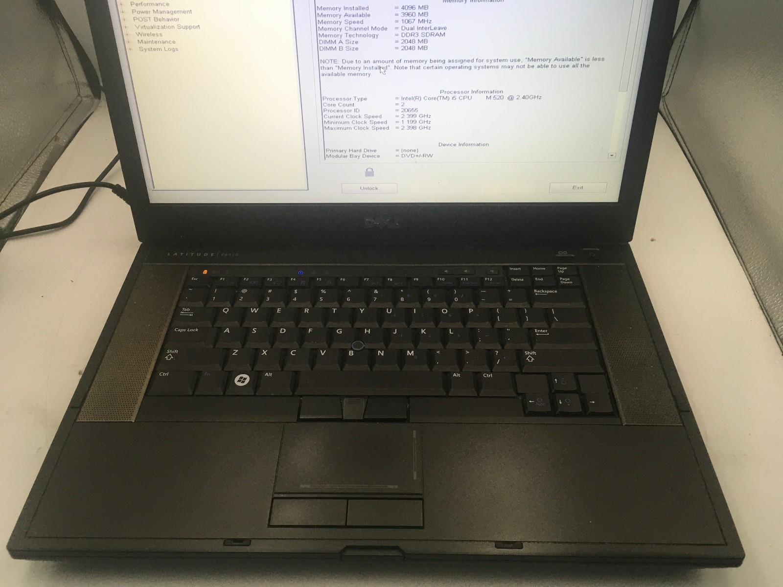 DELL LATITUDE E6510 – BOOTS TO BIOS/LOCKED – INTEL I5 M520 – 4GB RAM – READ – BB