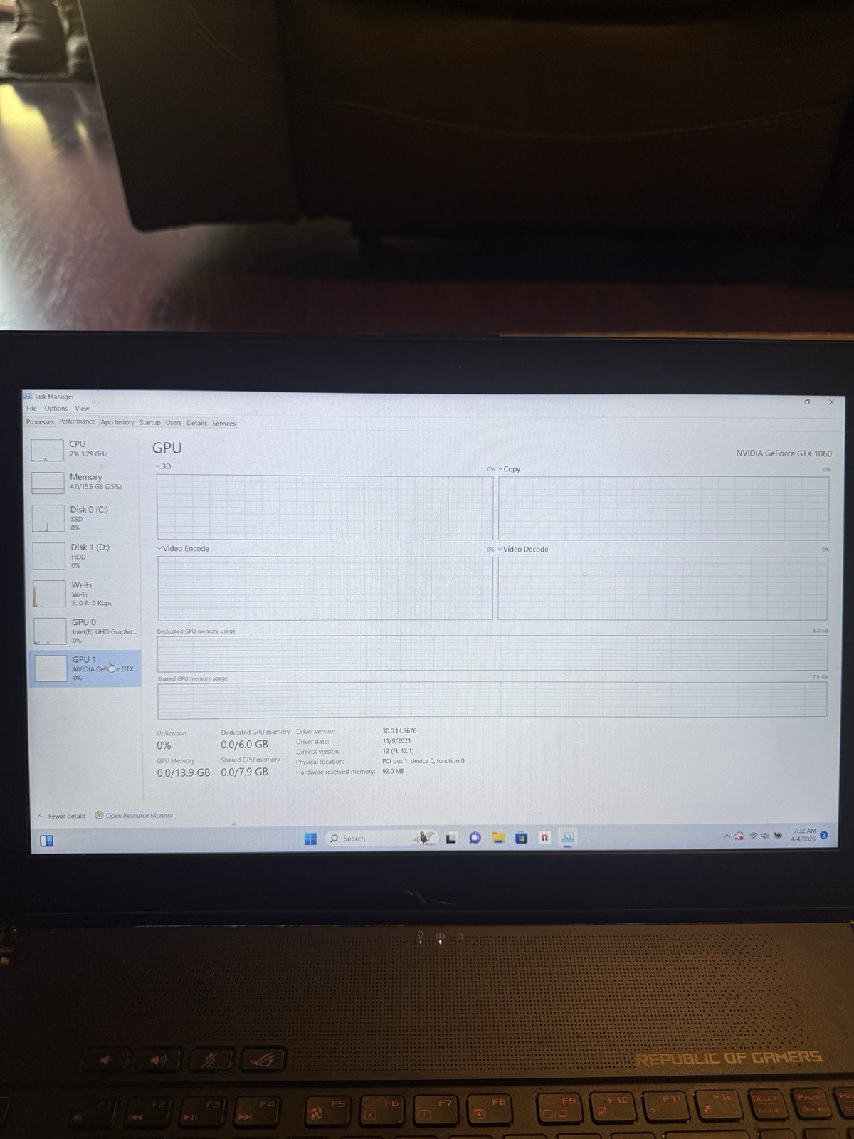 ASUS ROG GU501GM BI7N8 15.6in. Core i7 8750H 16 GB RAM 128GB SSD and 1 TB Hybrid
