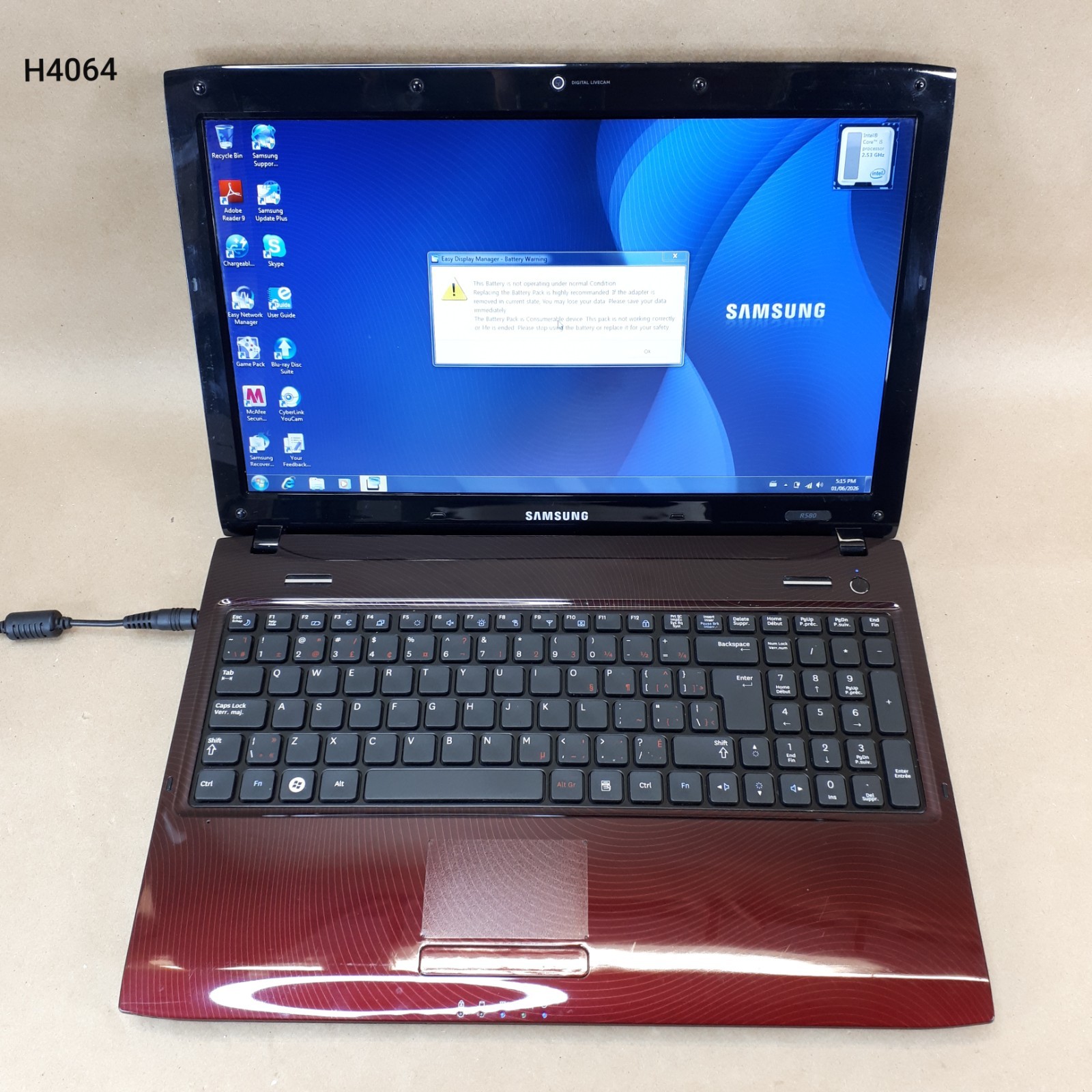 Samsung R580 15.6″ Laptop i5-1st Gen 2.53GHz NVIDIA 4GB RAM 500GB Win7HP H4064