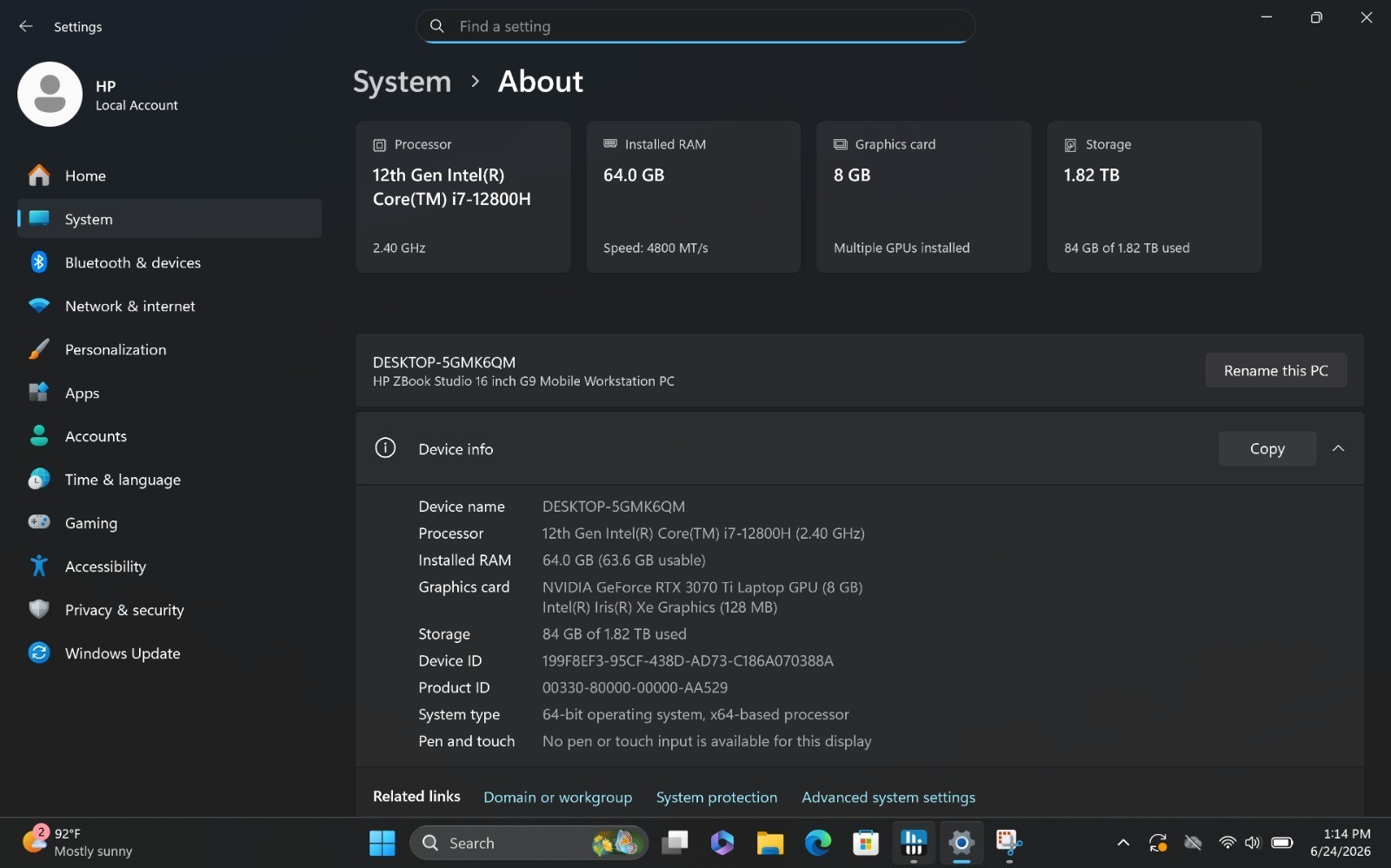 HP ZBook Studio 16 G9 4K Dreamcolor | i7-12th 64GB RAM 2TB SSD | RGB RTX 3070 Ti