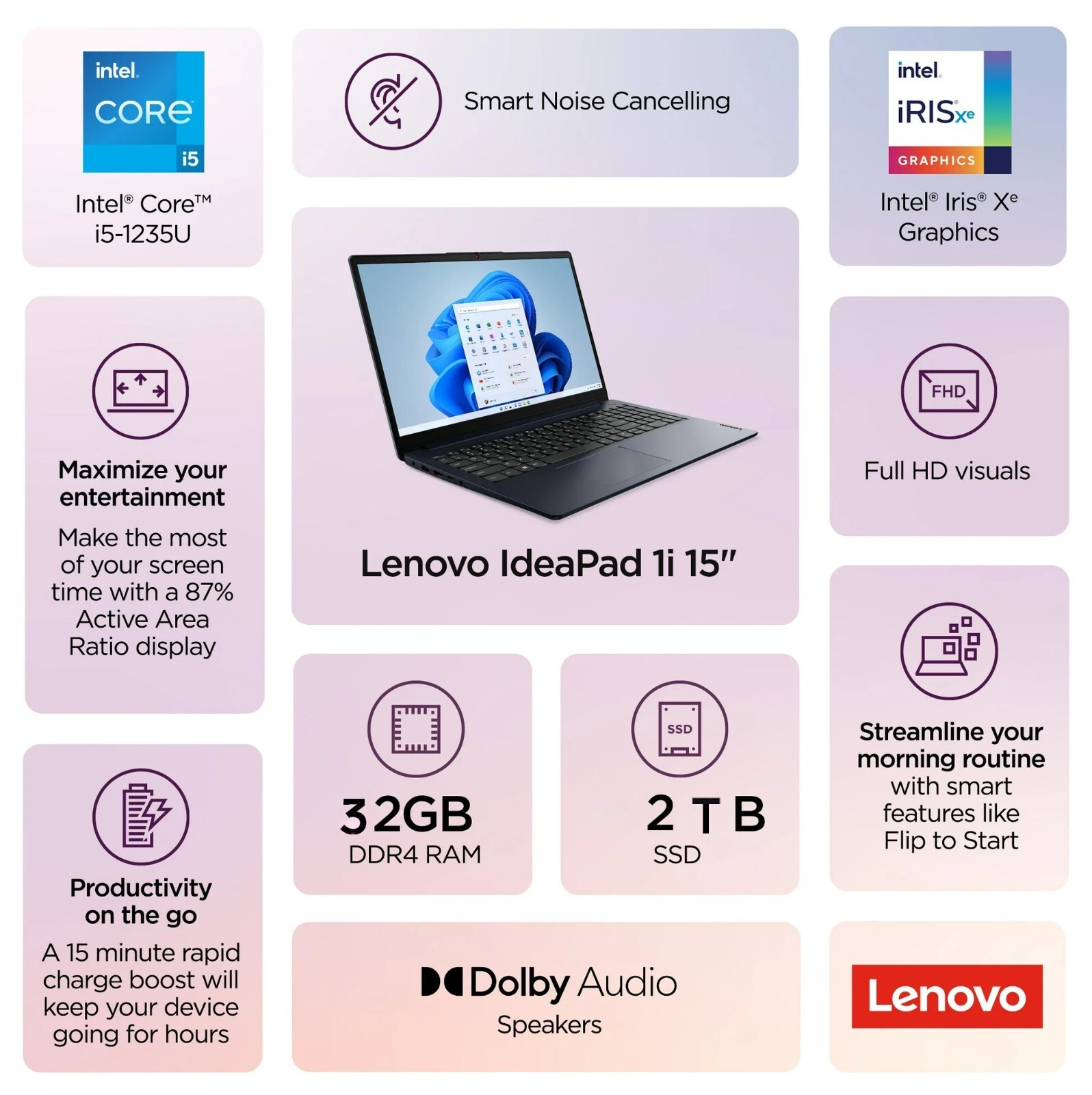 Lenovo IdeaPad 15.6 Laptop i5-1235U 16GB RAM 1TB SSD Win 11 Pro Abyss Blue💥NEW