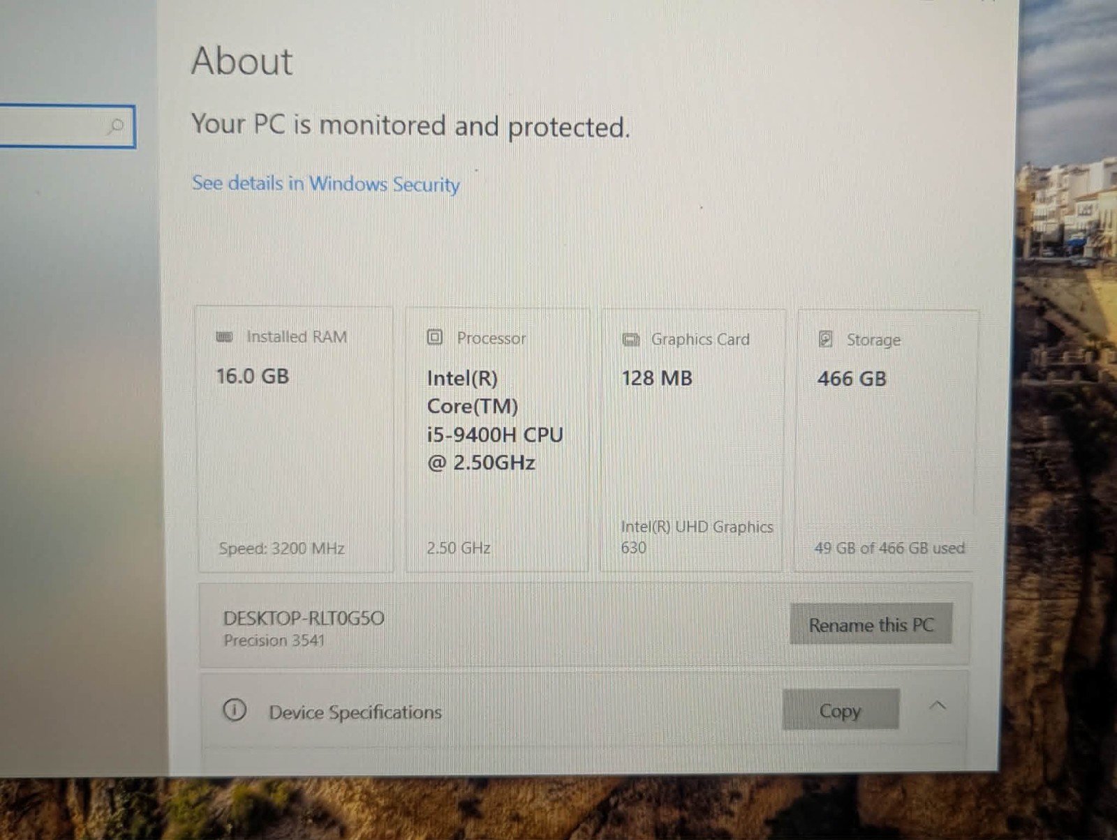 Dell Precision 3541 15.6 Laptop i5-9400H 16GB RAM 500GB SSD Win10 Pro