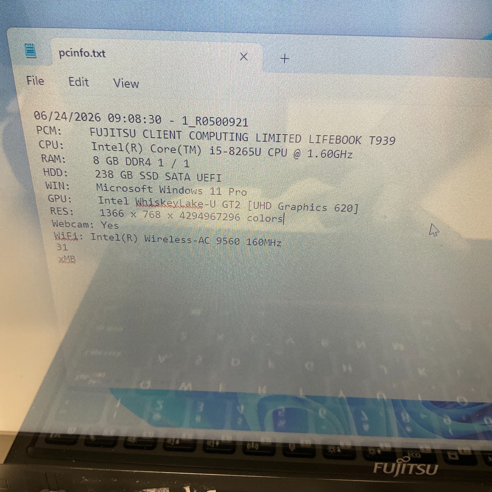 Fujitsu Lifebook T939 Laptop Intel Core i5-8265U @ 1.60 GHz 8GB 256GB SSD Win 11
