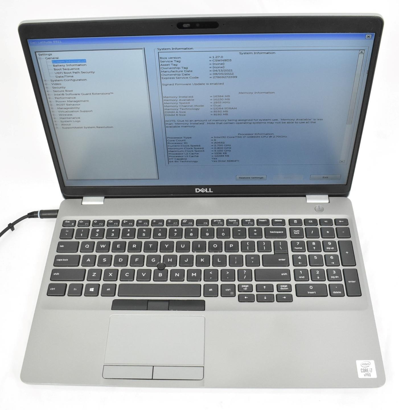 Dell Latitude 5511 Laptop i7-10850H 2.7GHz 16GB 256GB HD No OS 15.6″ *See Issues