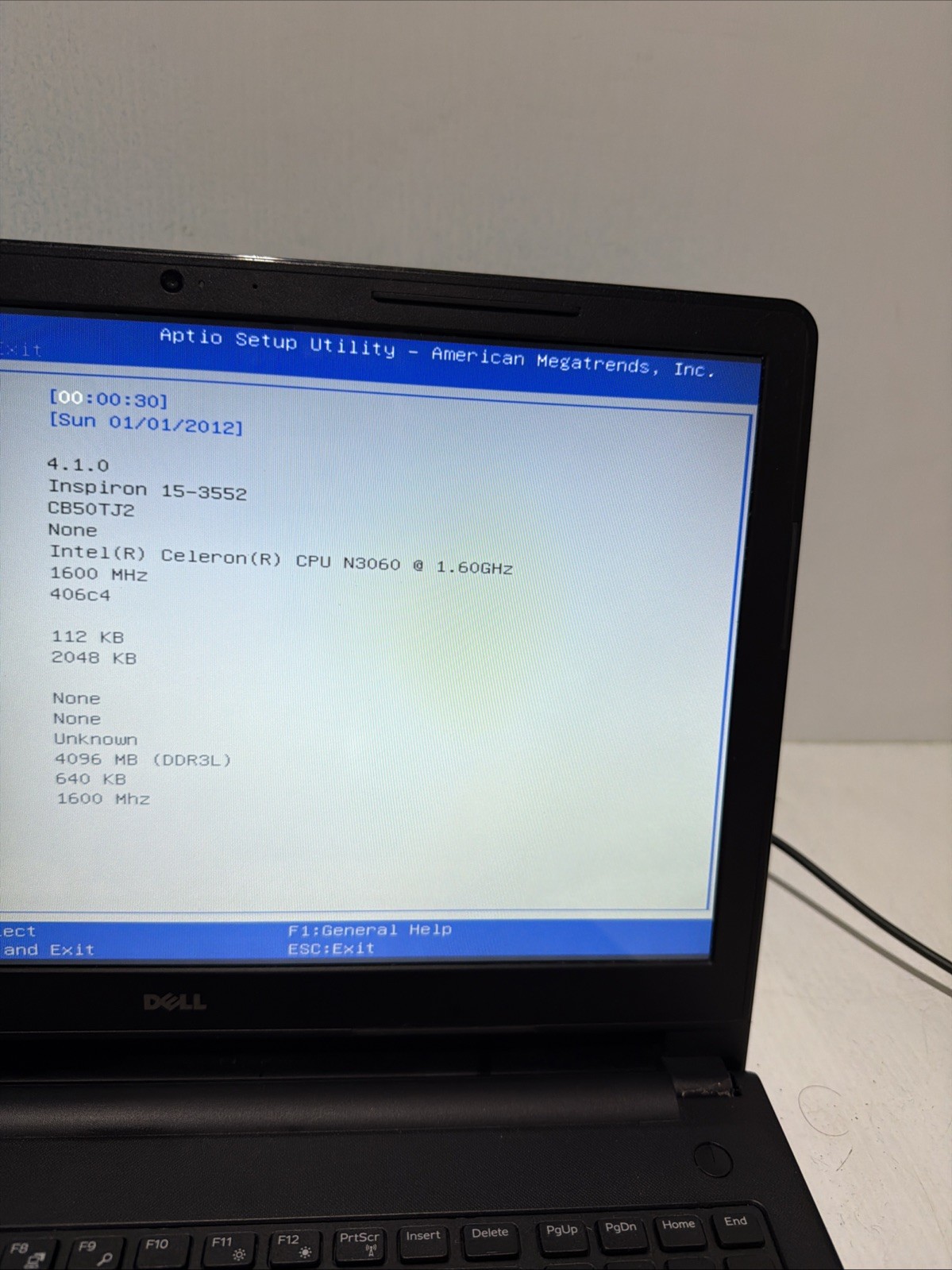 Dell Inspiron 15-3552 Laptop Celeron N3060 4gb Ram No Drives Boots Bios /Beeping