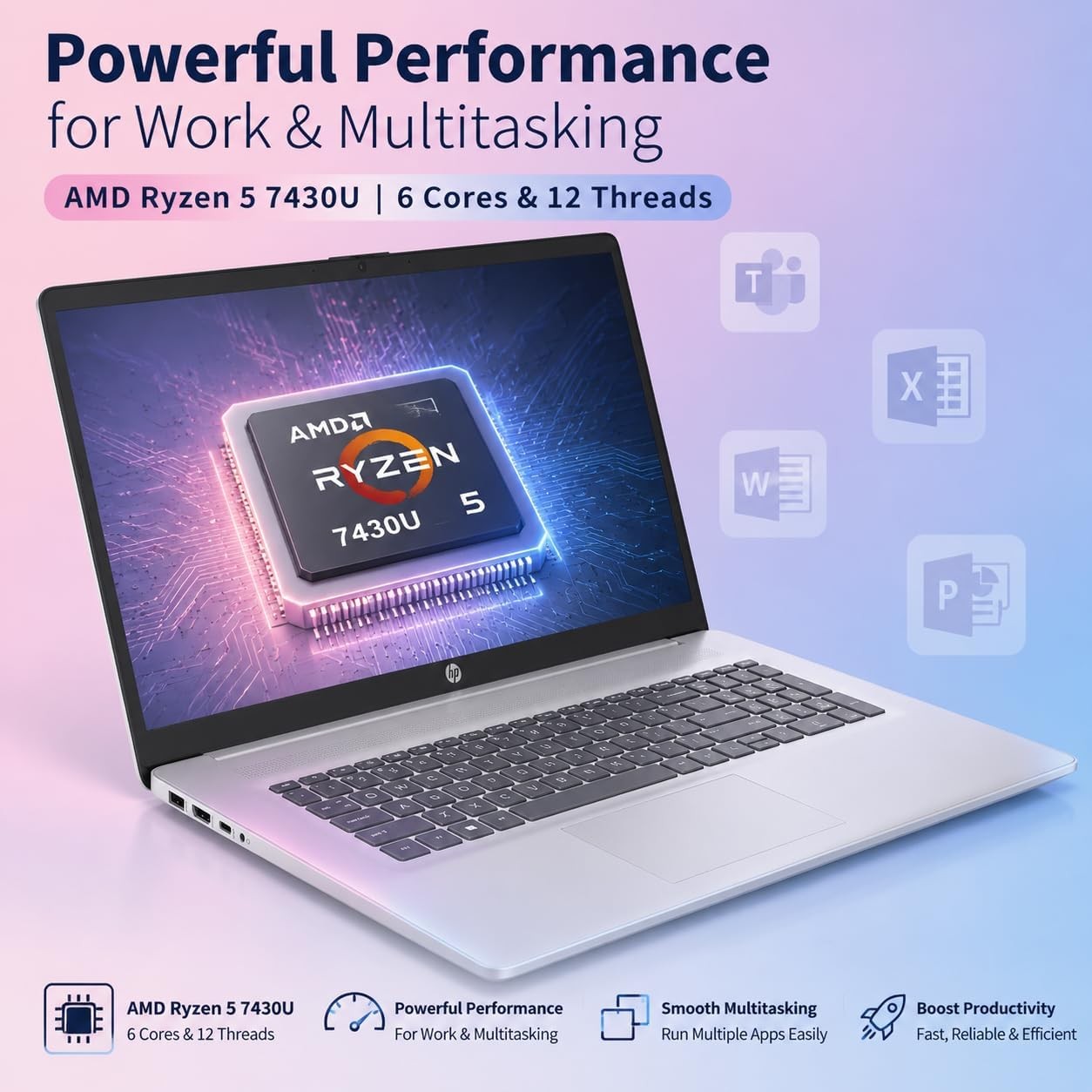 HP 17.3″ HD+ Anti-Glare Display, AMD Ryzen 5 7430U 16GB RAM 512GB SSD Win 11 Pro