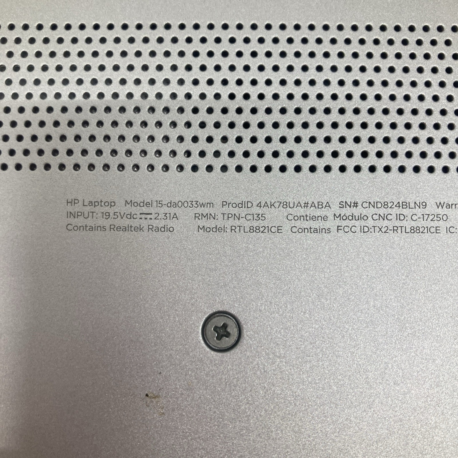 HP 15-DA0033WM | INTEL CORE I3-8130U 2.20GHZ no RAM/HDD NO OS Boot to BIOS