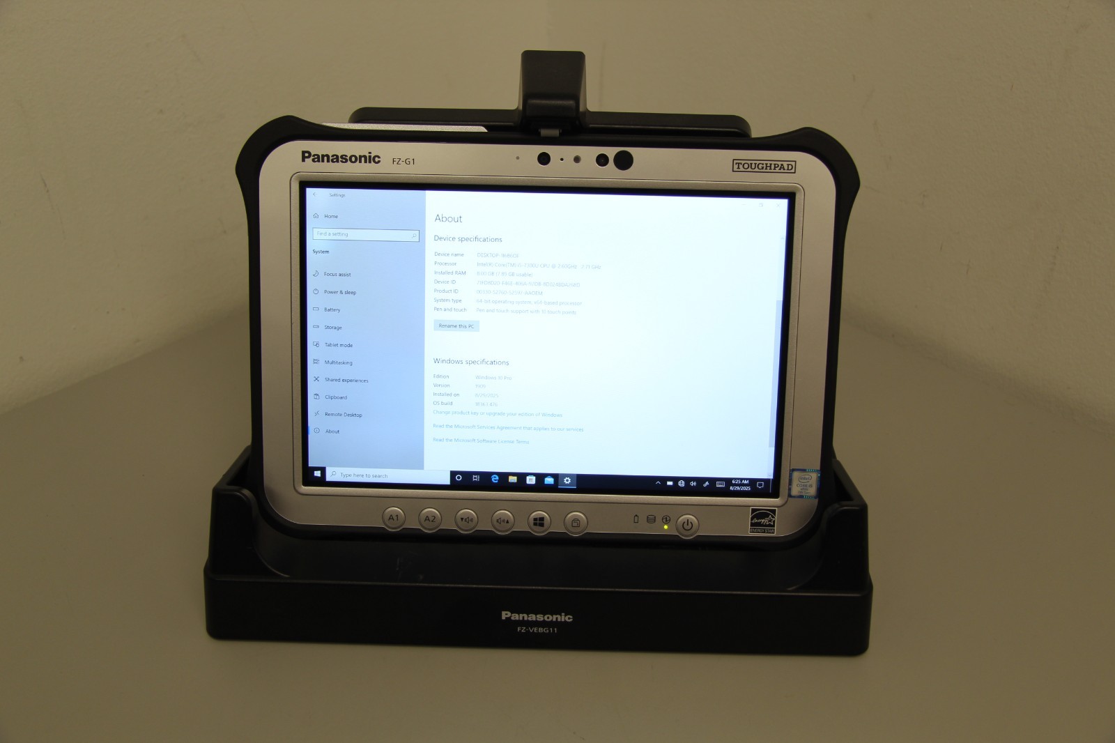 Panasonic Toughpad FZ-G1 Core i5 7300u 2.60GHz 8GB Windows 10 Pro 238GB Storage