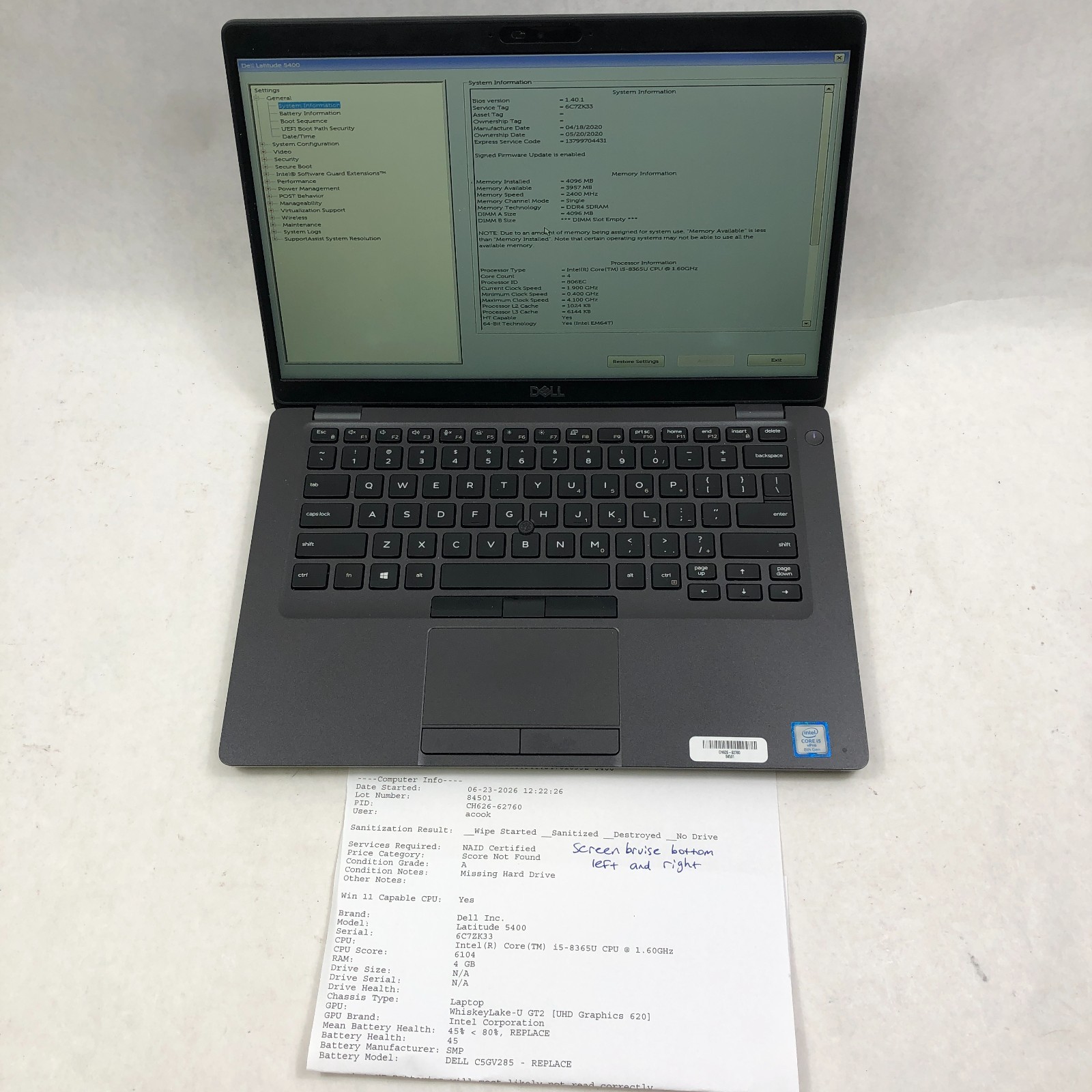 Lot of 8 Dell Latitude 5400 Laptop i5-8265U 1.6GHz 8GB NO SSD 14″ No OS Read