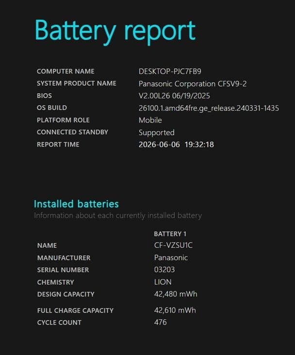 Panasonic CF-SV9 i5 10th Gen Laptop Battery Used Japan Genuine