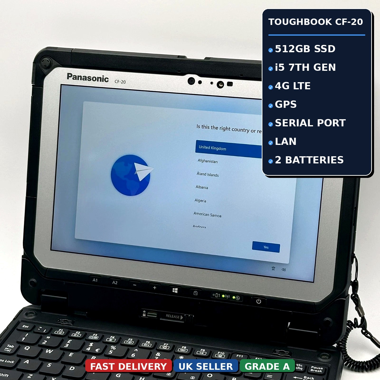 Panasonic Toughbook CF-20 MK2 i5 8GB 512GB Rugged Tablet Laptop 4G GPS 2 x Bat