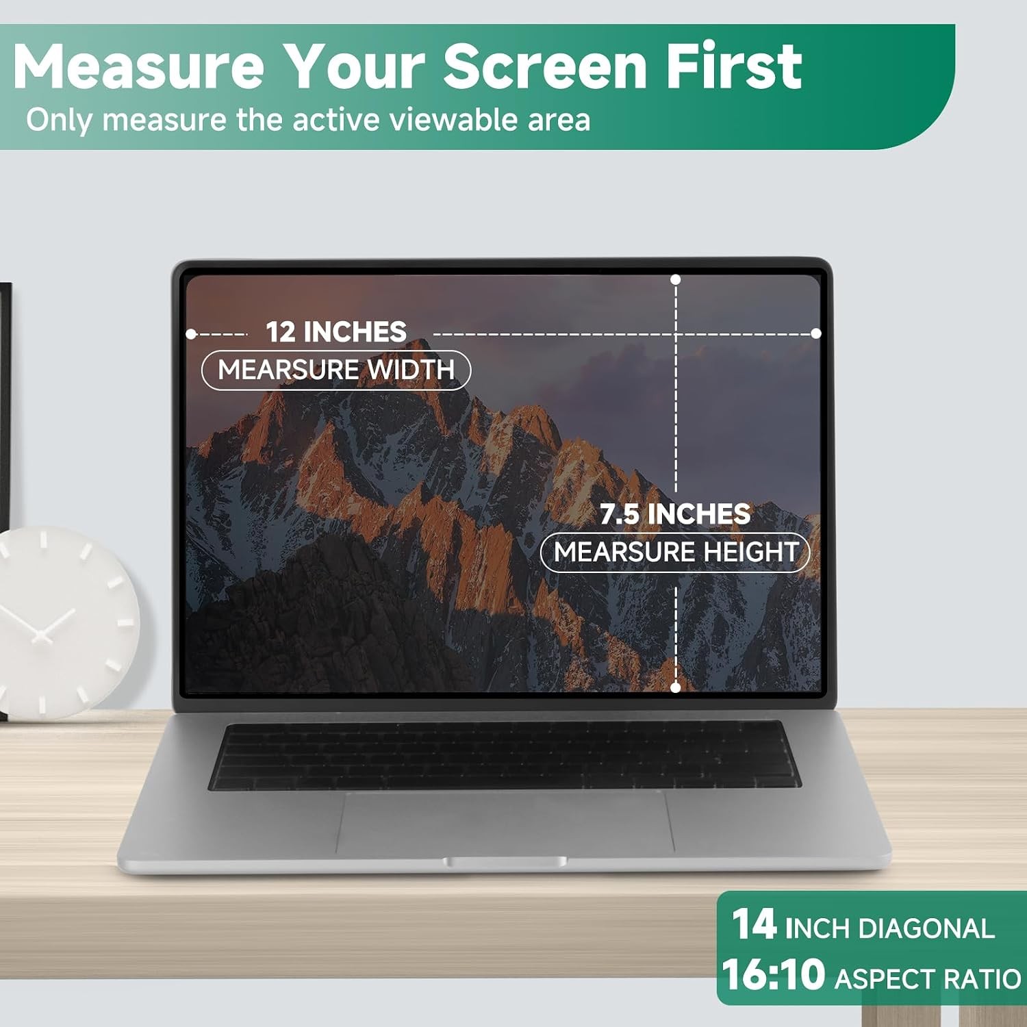 Removable 14 Inch 16:10 Nano-Suction Privacy Screen Shield for Laptops, Anti Gla