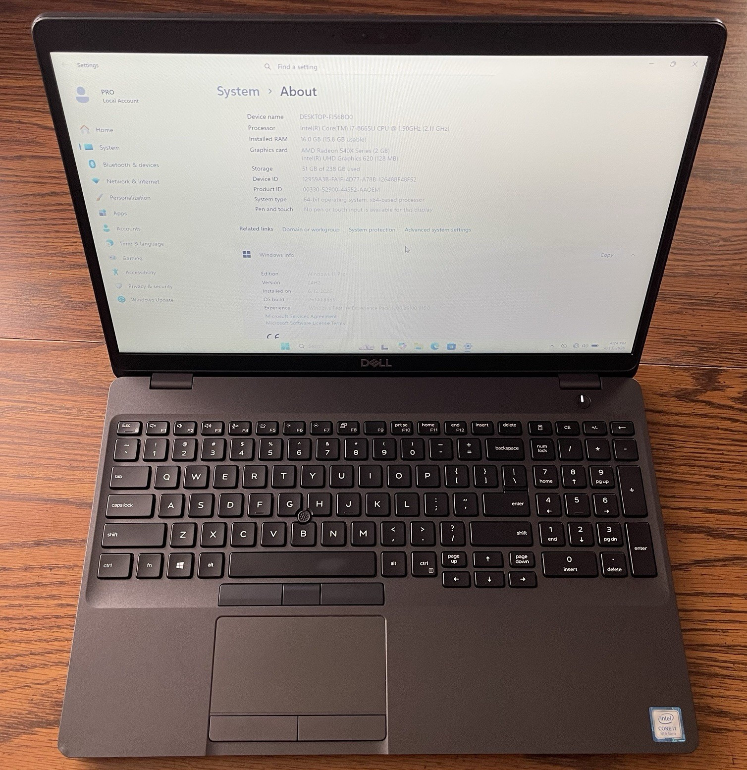 Dell Latitude 5500 15.6″ i7-8665U 16GB RAM 256GB SSD Win11 Pro Radeon 540X