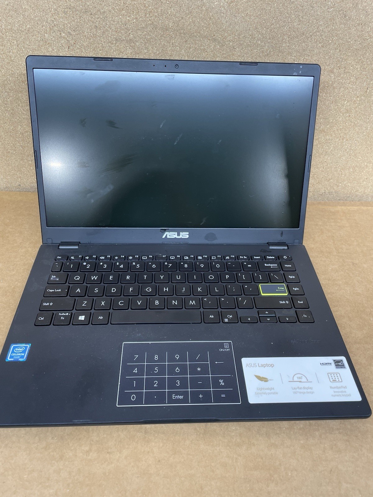 ASUS E410M NOTEBOOK 14″ INTEL Celeron NO HDD, UNTESTED – FOR PARTS OR REPAIR