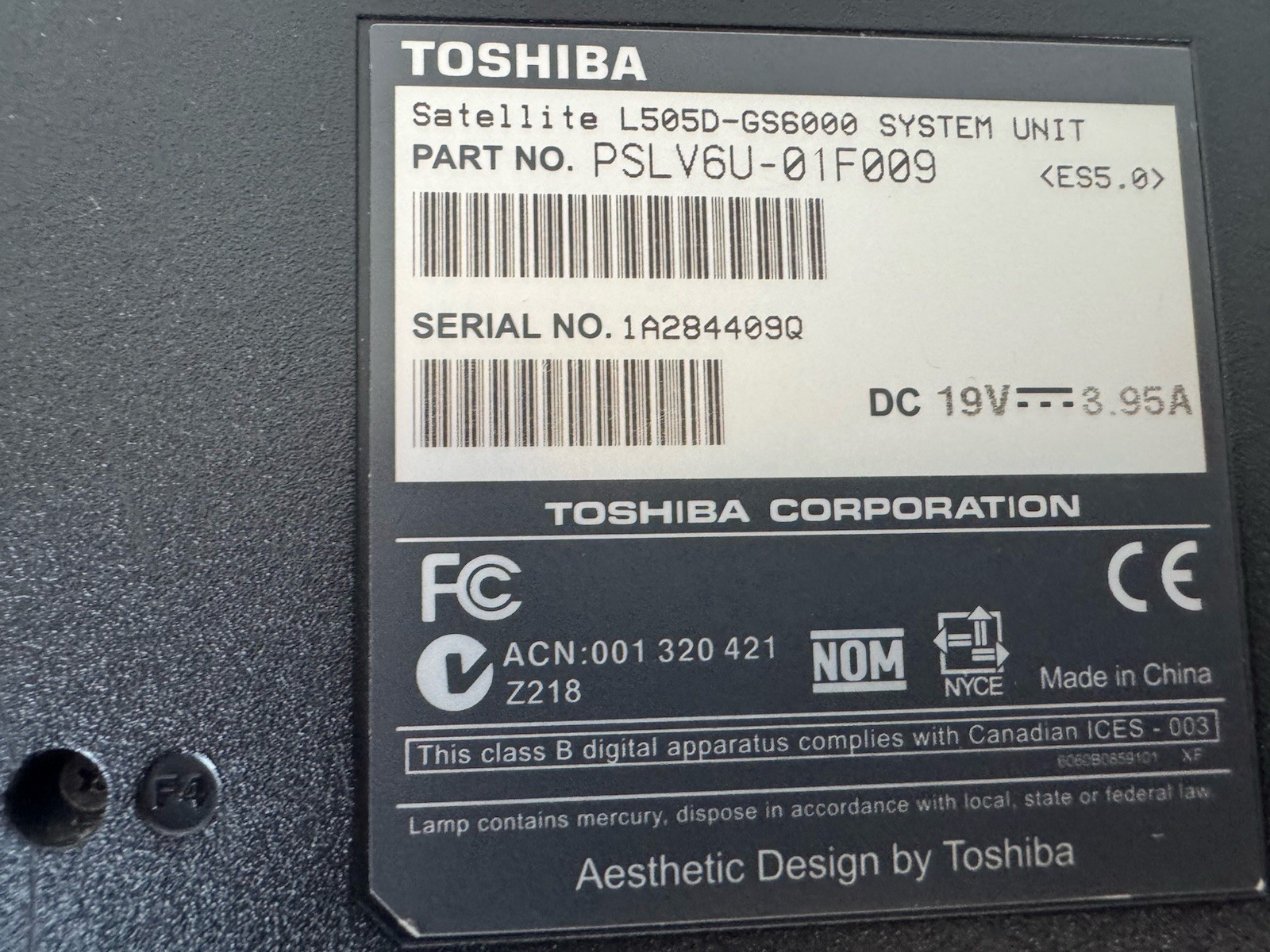 TOSHIBA Satellite L505D-GS6000 AMD Vision 15.6” 4 GB NO HD Or AC Parts Only SHOP