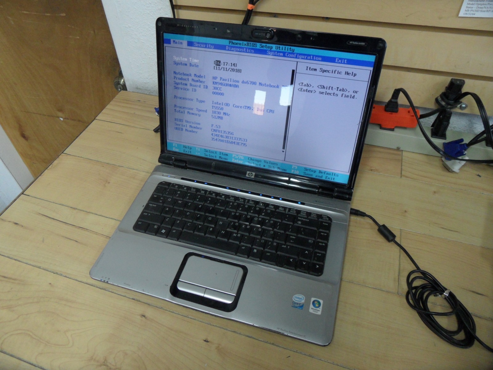 HP Pavilion dv6000 / dv6700 For Parts Posted Bios No Battery No HD 460901-001 ^
