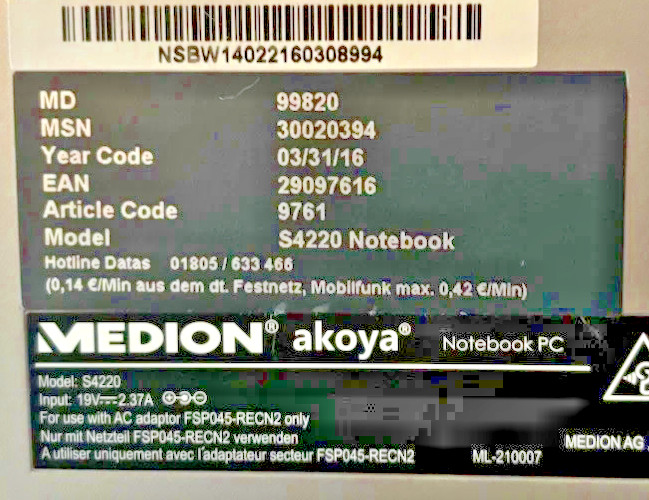 Medion Akoya S4220 14″ Windows 10 Used With Warranty 6 Months