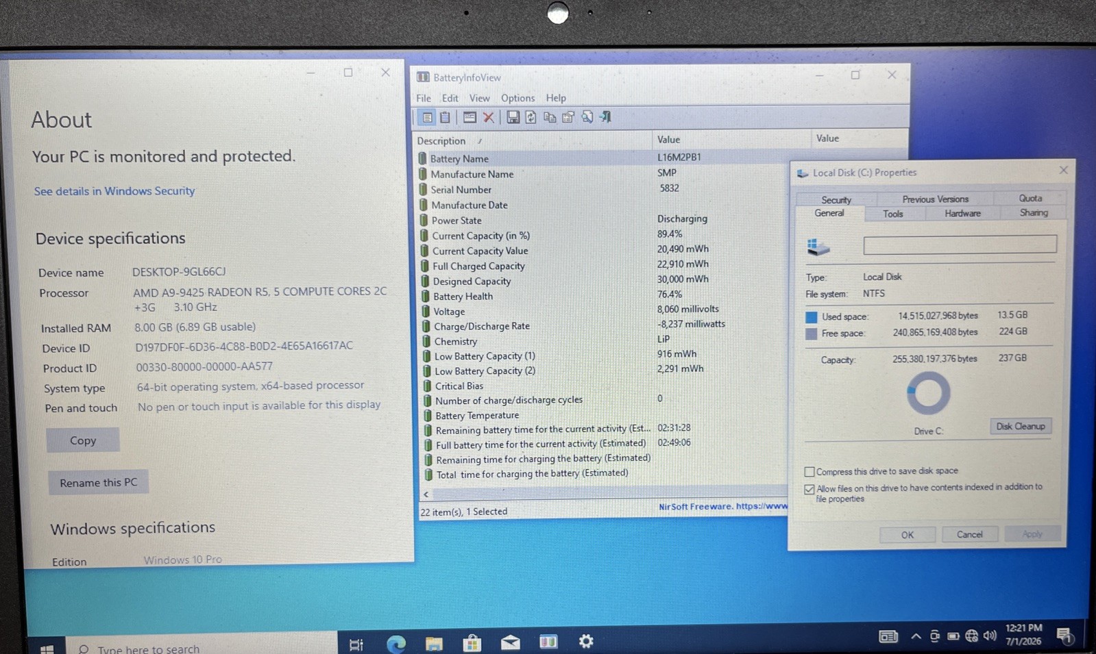 Lenovo Ideapad 330-15AST , AMD A9-9425 @3.1-GHz, 8GB RAM, 256GB SSD, W10P