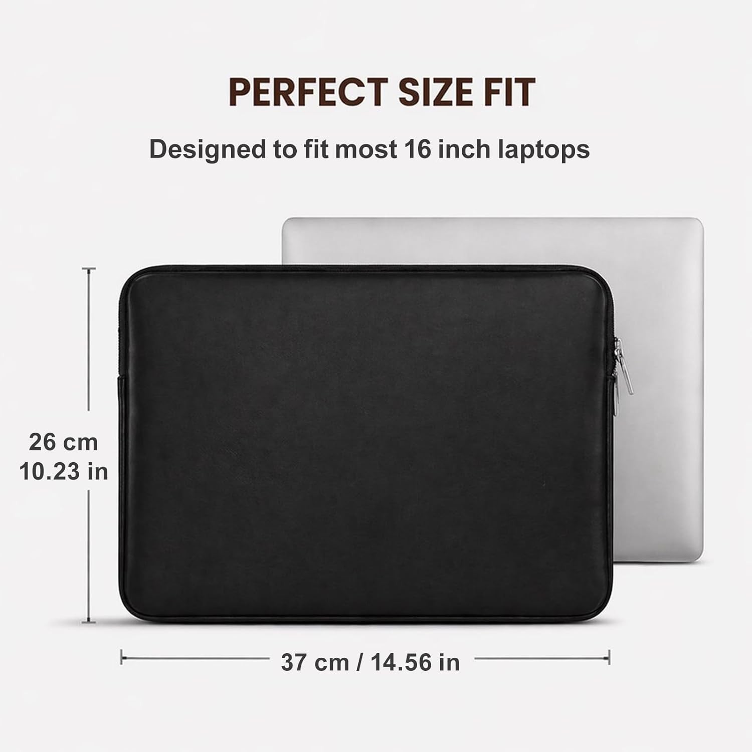 16 Inch Laptop Sleeve Soft PU Leather Case Protective Water Resistant Zipper Pad