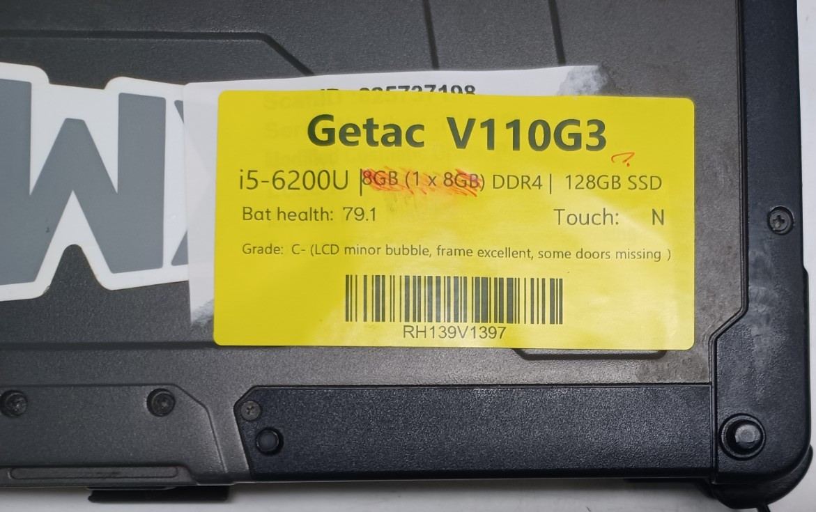 Getac V110 G3 Rugged Laptop Core i5 No RAM No Storage Turns On Needs Recovery