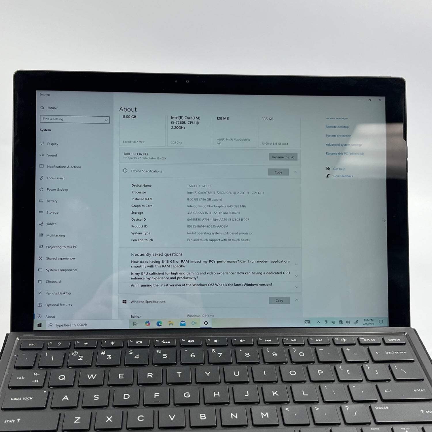 HP Spectre x2 Detachable 12-c0XX 8GB RAM 400GB