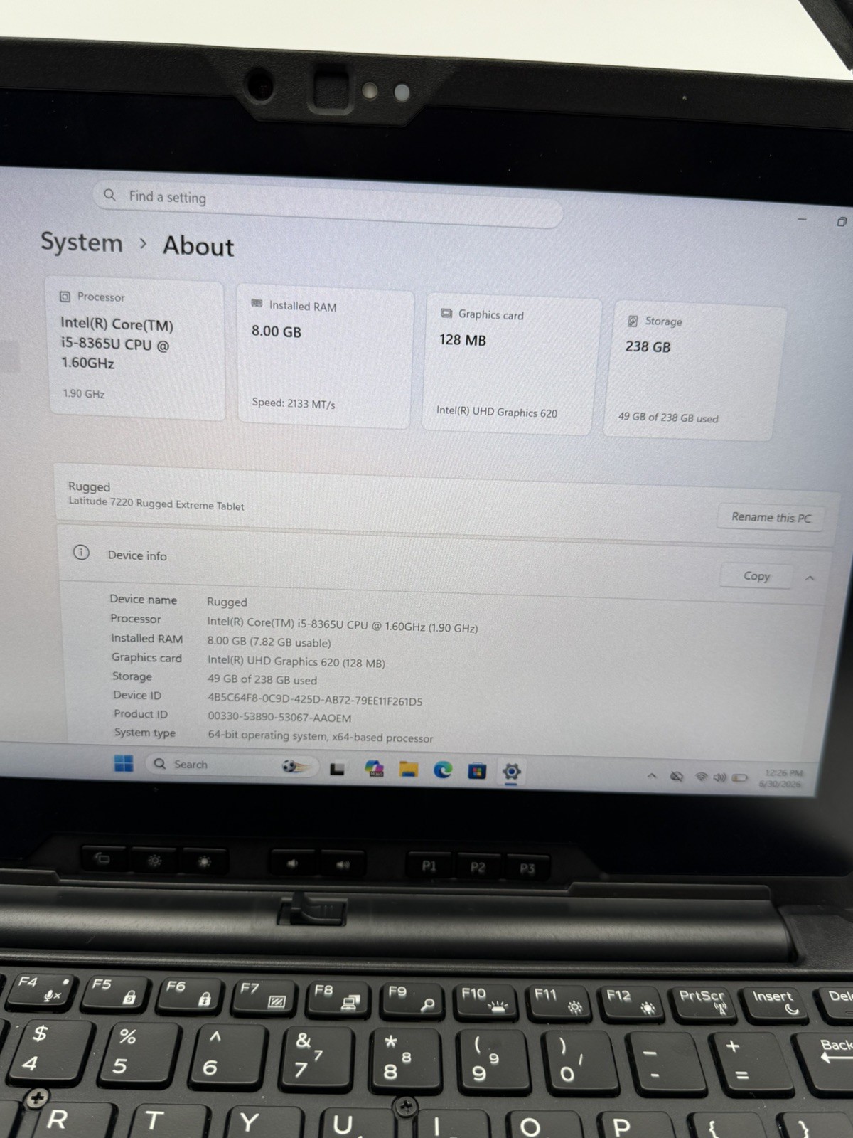 Dell Latitude 7220 Rugged Tablet 8GB 256GB LTE GPS w/ iKey IK-DELL-AT Keyboard