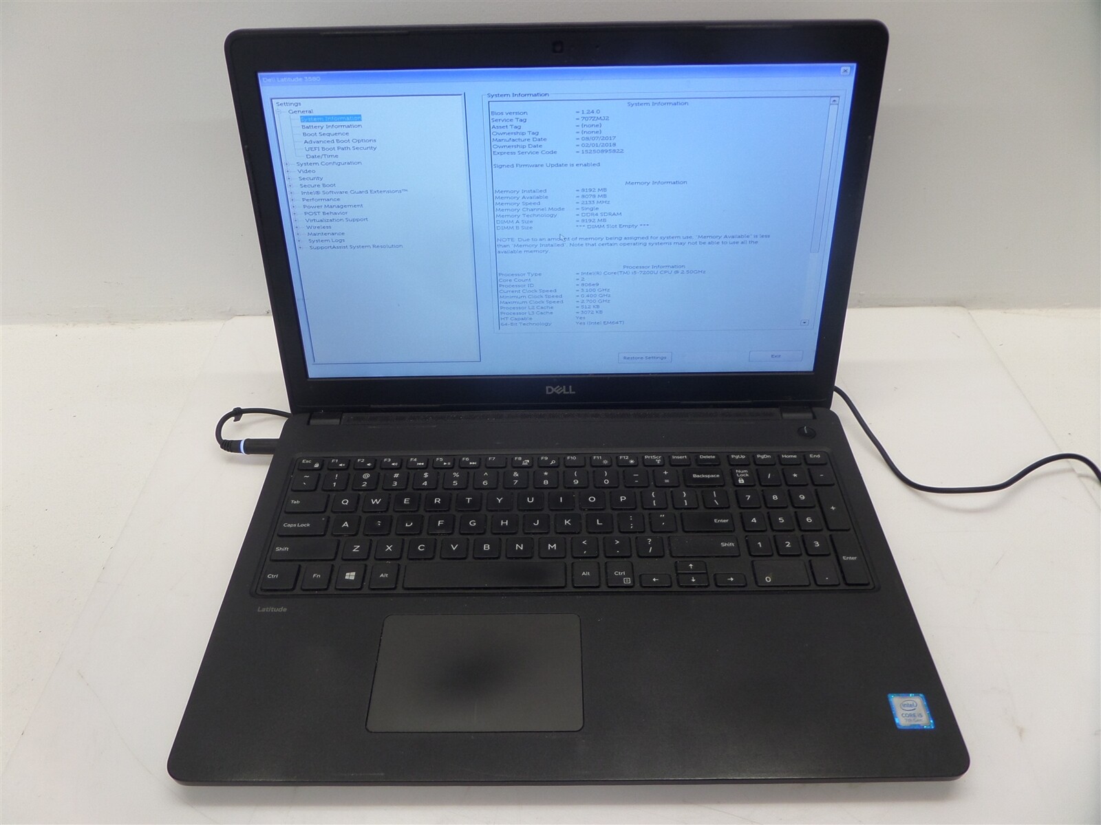 Dell Latitude 3580 15.6″ Laptop w/ i5-7200U 2.50GHz CPU & 8GB RAM – No HDD