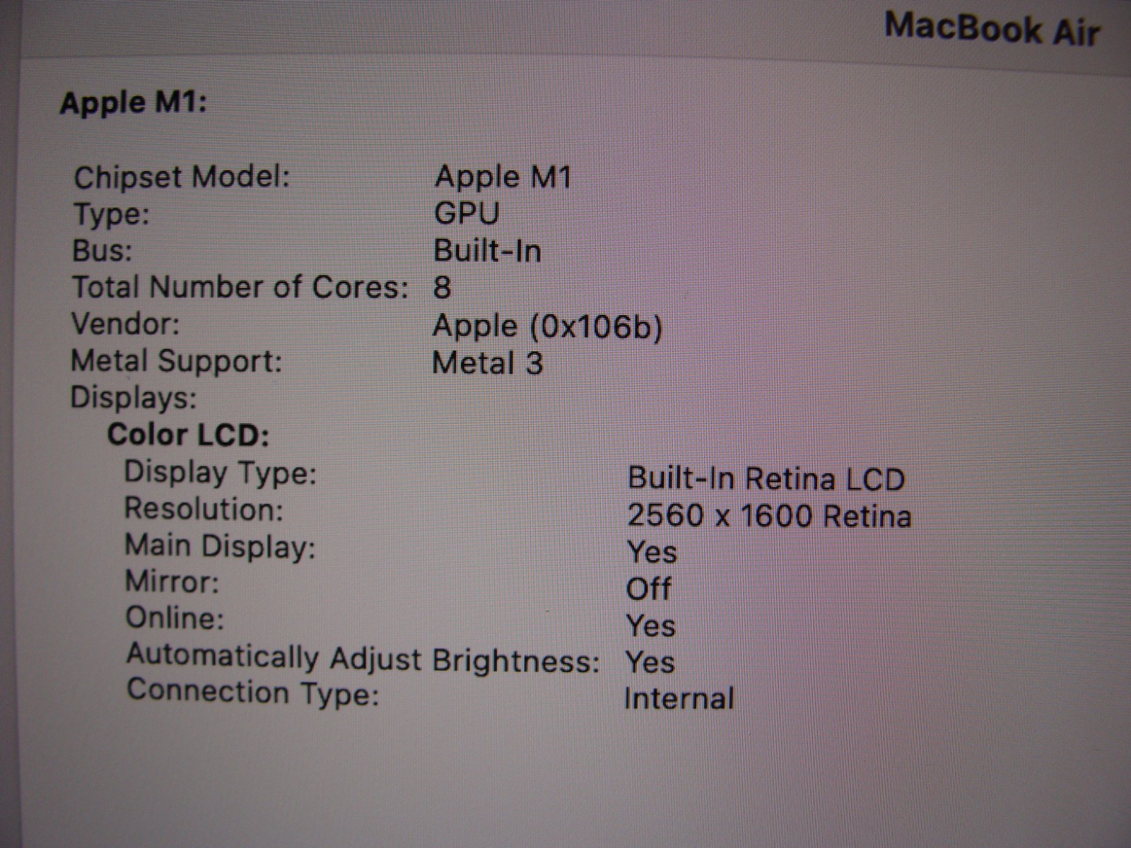 Apple MacBook Air A2337 (2020) 13.3″ M1 8CPU/8GPU 8GB 512GB OS Sonoma MGN73LL/A