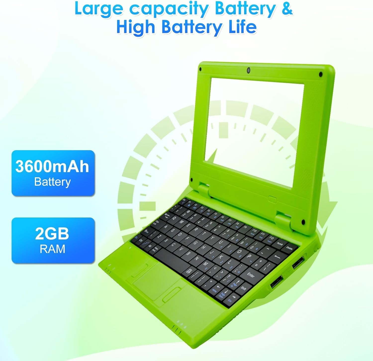 Small Laptop Green 7″ Display 2GBx32GB Android 12.0 OS Quad-Core