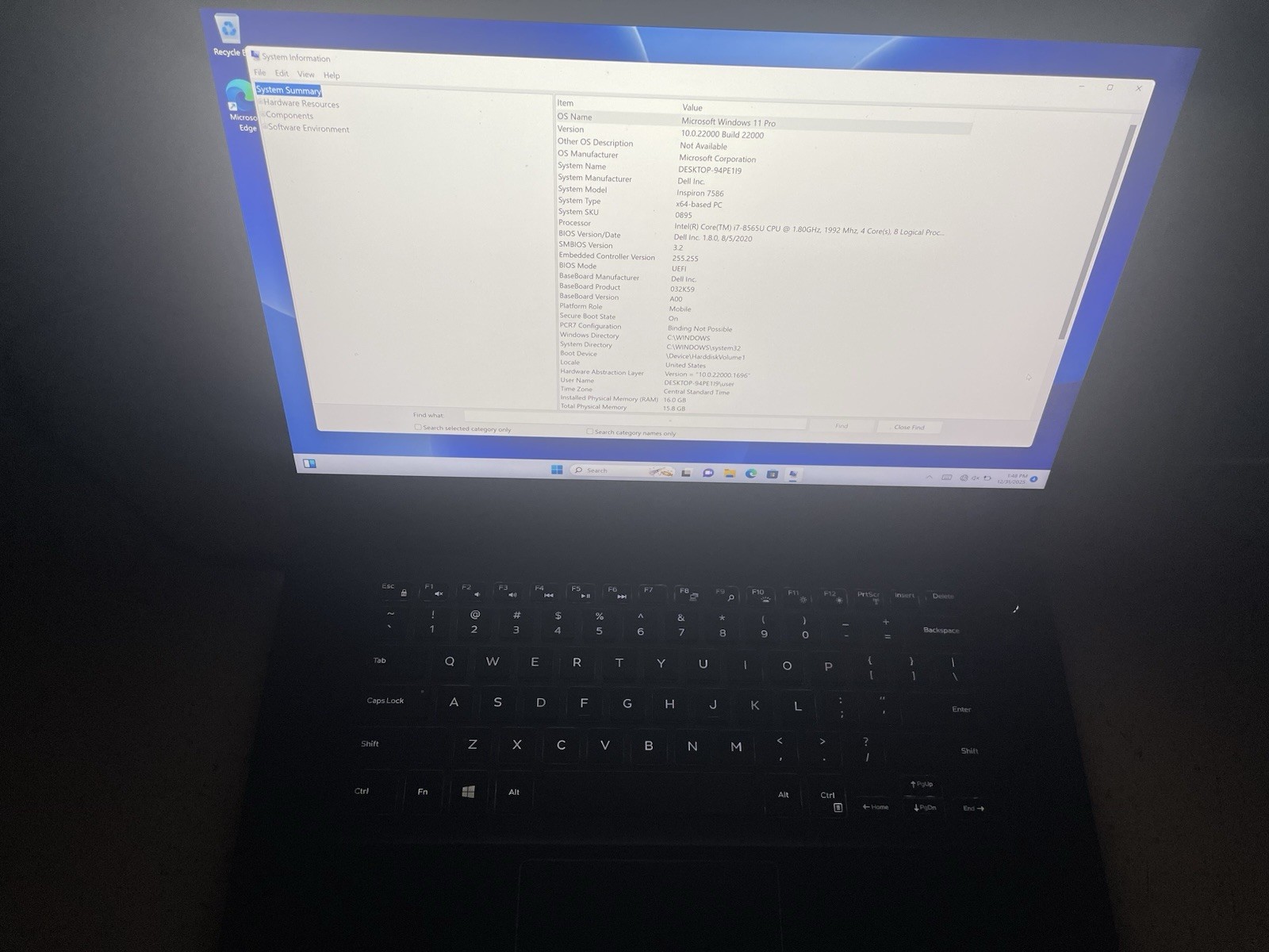 Dell Inspiron 7586 gaming laptop. Touchscreen 16GB RAM/512GB NVMe. NVIDIA MX150