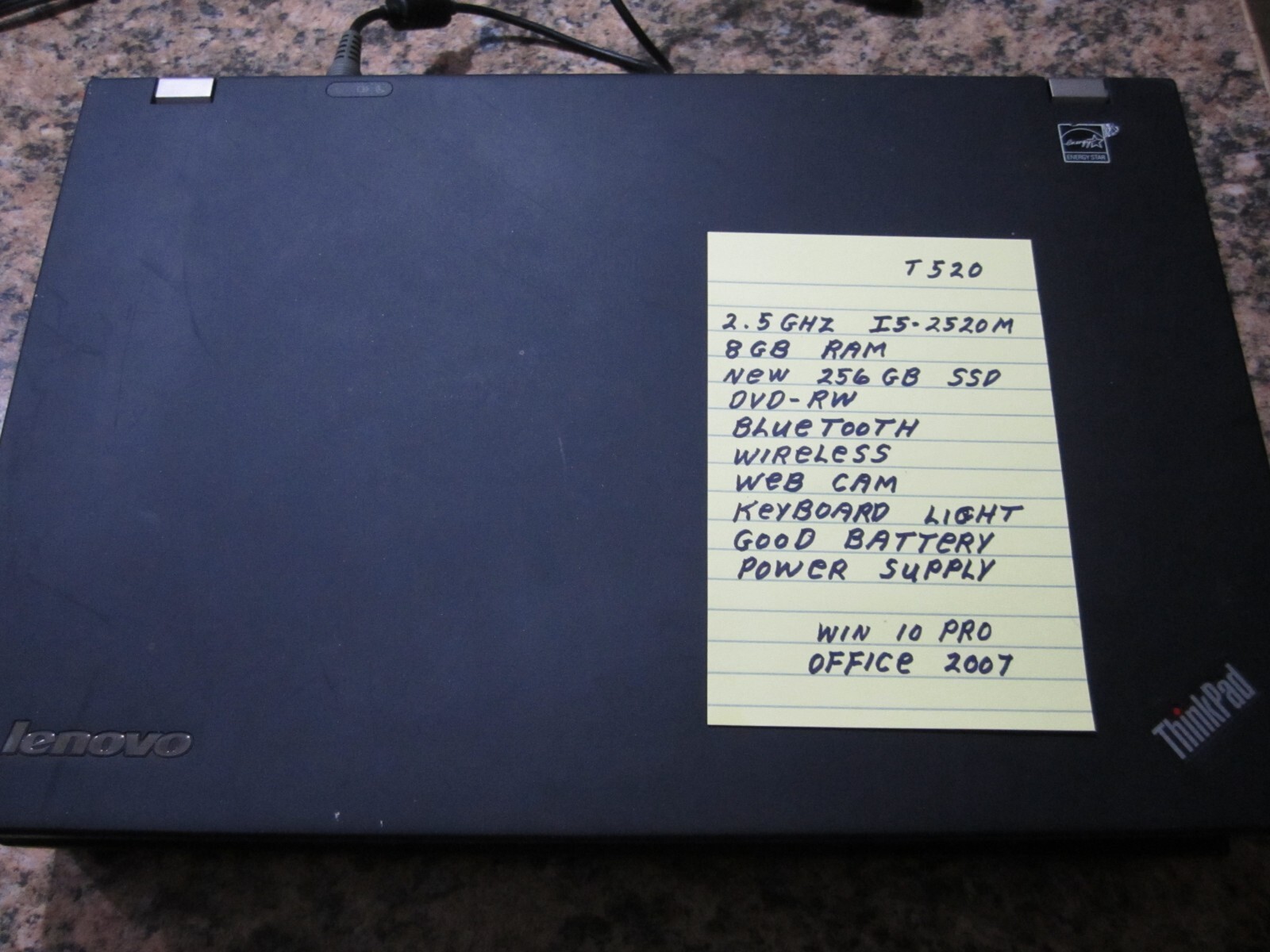 Lenovo Thinkpad T520 15.6″ Core i5-2.5 GHz 8GB RAM 256 GB SSD win 10 Pro