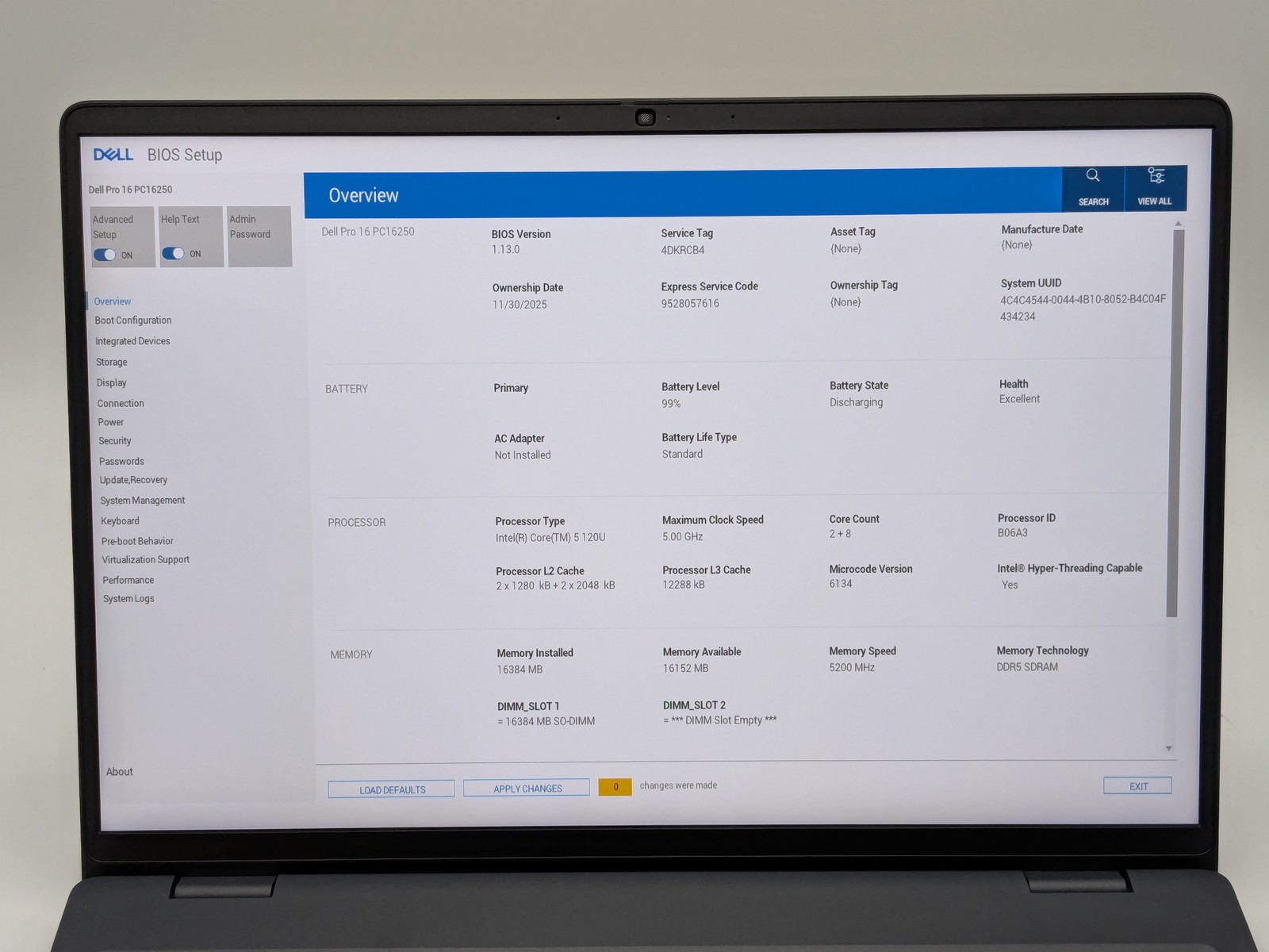 Dell Pro PC16250 16″ FHD+ i5 120U 256GB SSD 16GB W11P Webcam Backlit Warranty