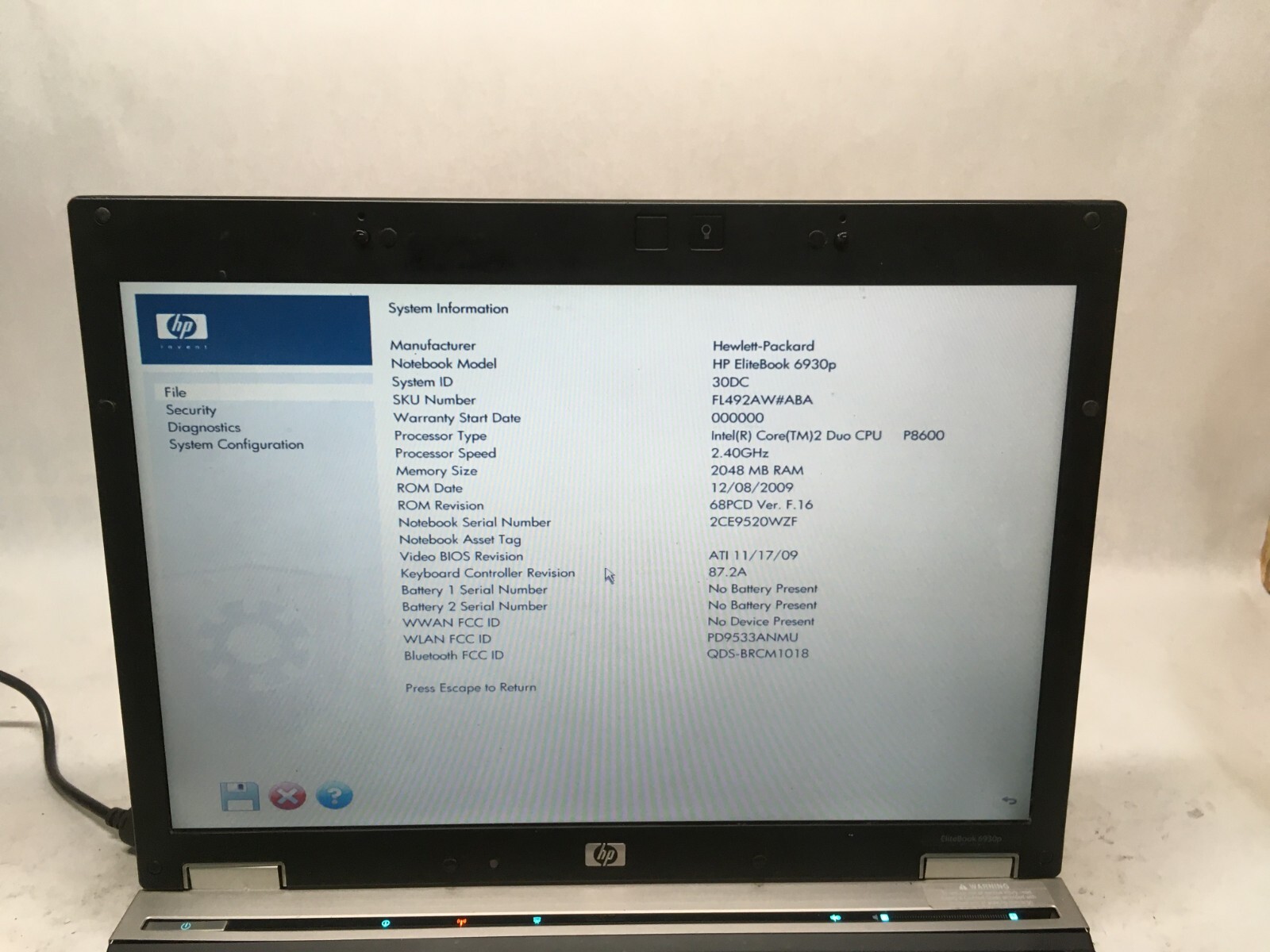 HP ProBook 6930p 14″ (AS IS) Intel Core 2 Duo P8600 @ 2.4 GHz – JZ