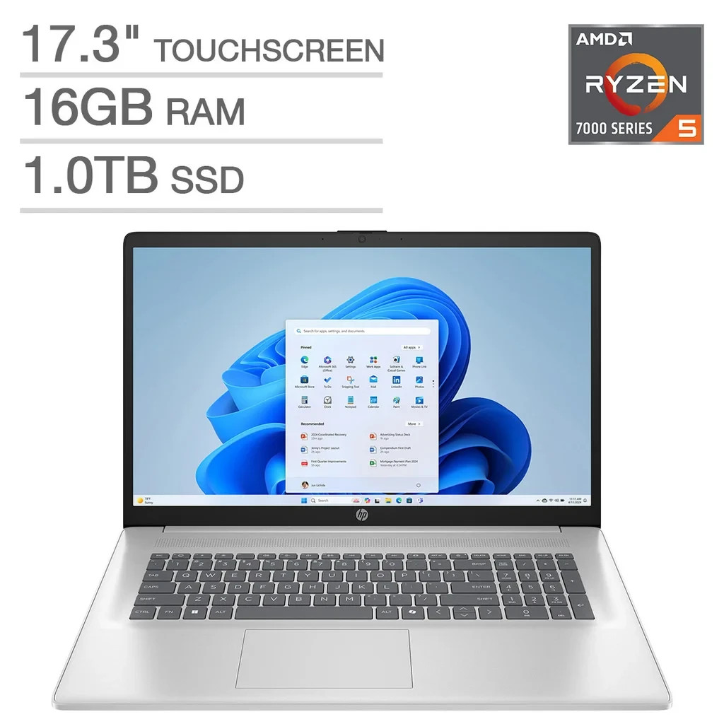 HP 17.3″ + Touchscreen Laptop – AMD Ryzen 5 7430U -16GB Memory – 1TB SSD – W11