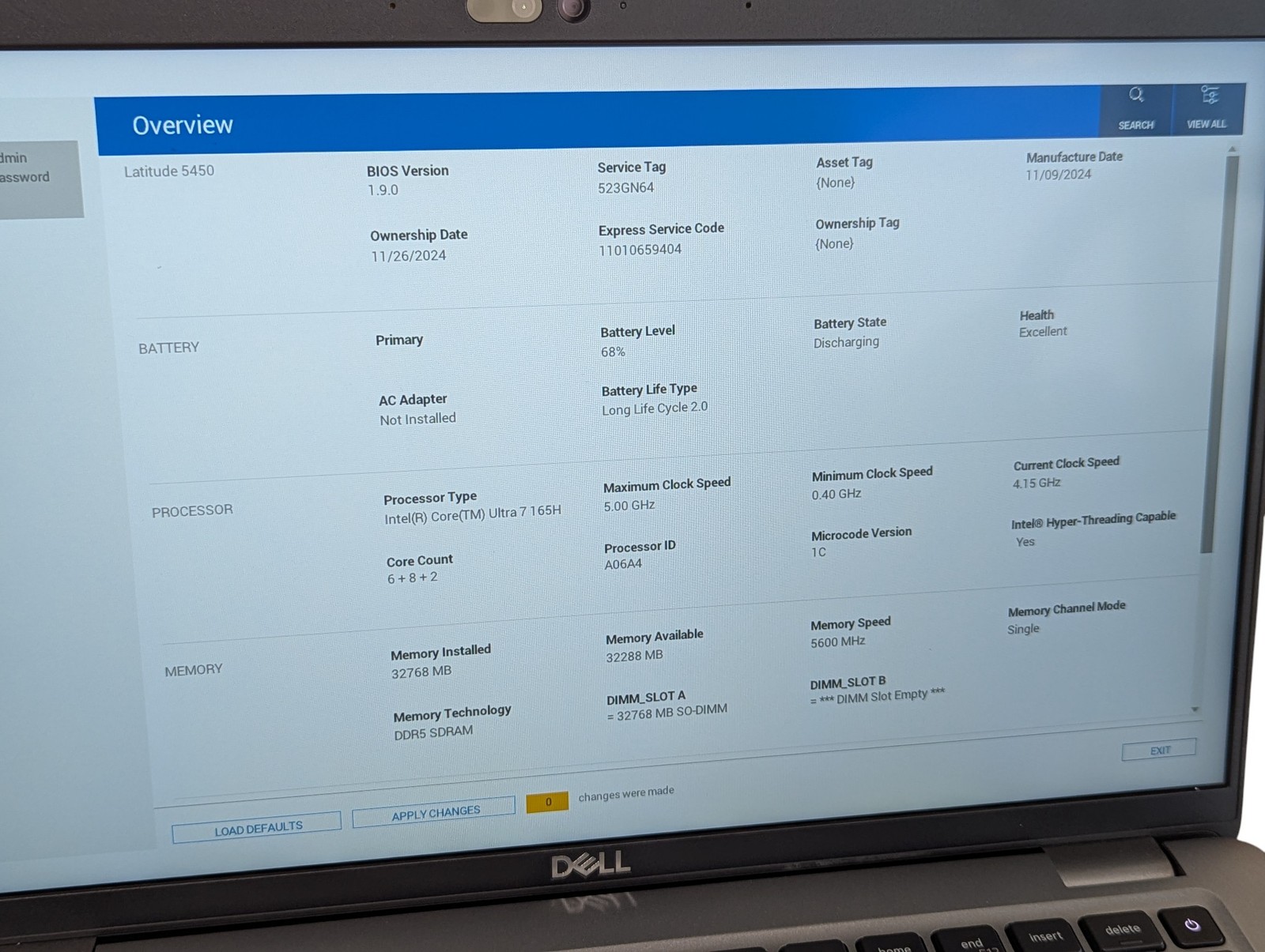 Dell Latitude 5450 Ultra 7 165H 14″ 16GB RAM 512GB SSD Grade D