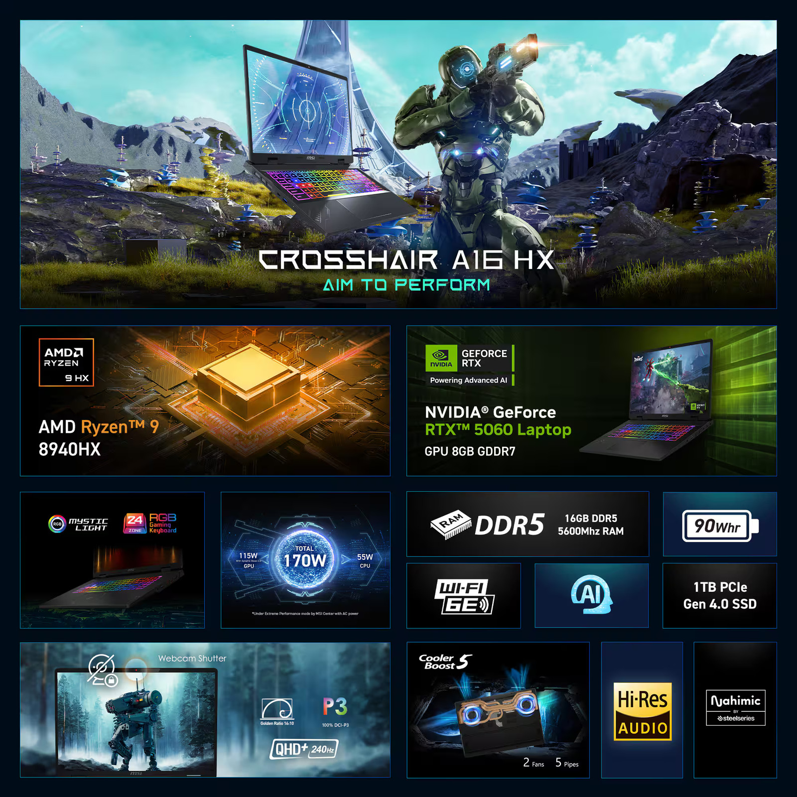 MSI – Crosshair A16 HX 16″ 2.5K QHD+ 240Hz Gaming Laptop – AMD R9 8940HX – RT…