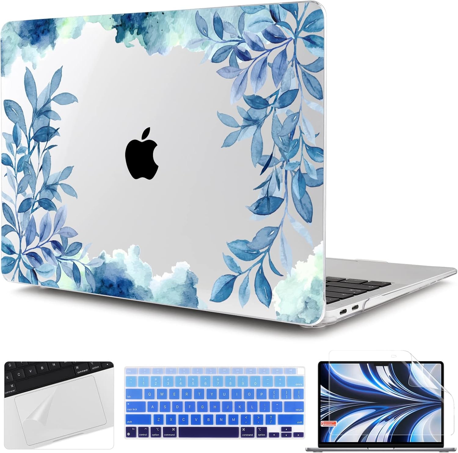 2021 2020 2019 2018 MacBook Air 13 inch Case A2337 M1 A2179 A1932, Blue Floral