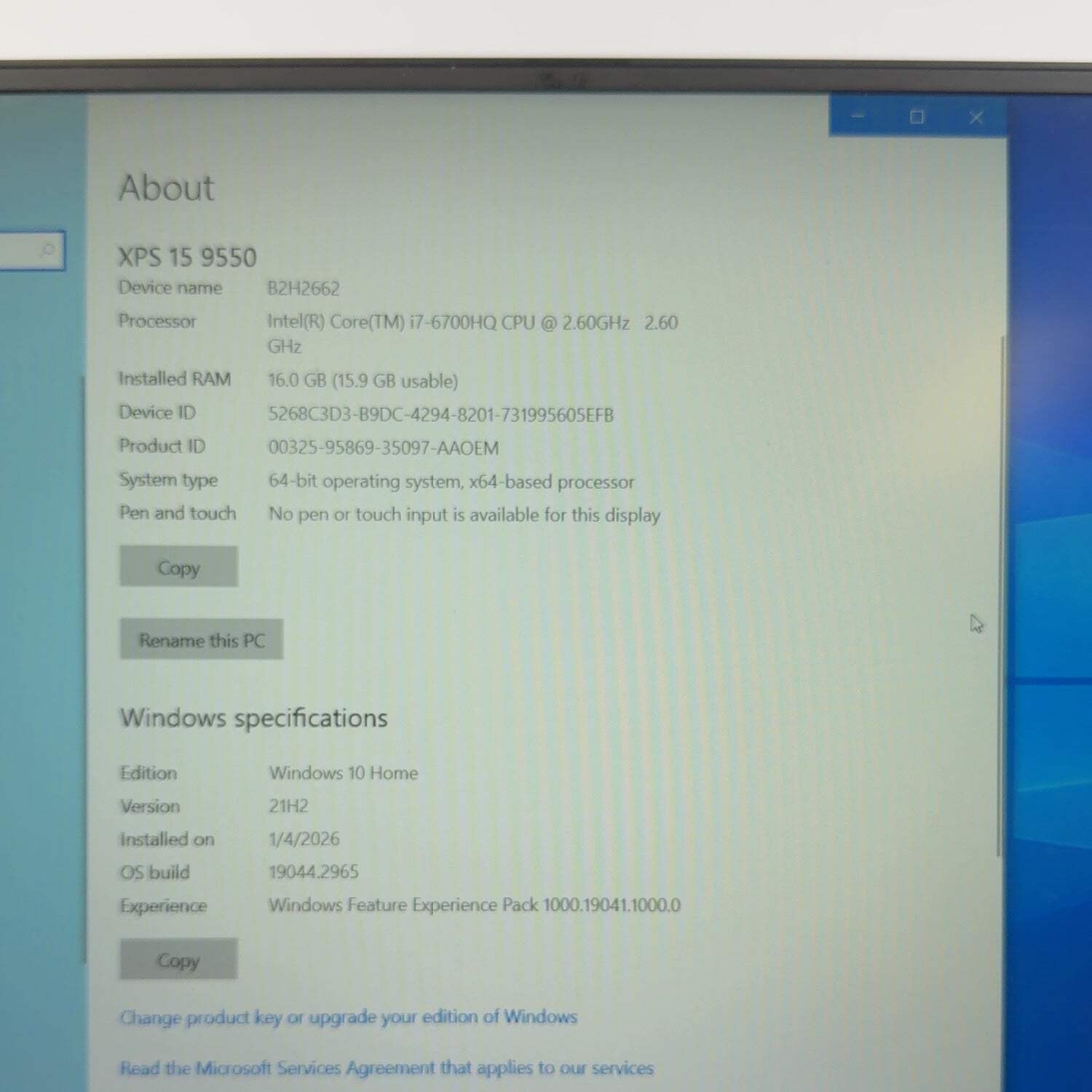 Dell xps 15 9950 15.6″ i7-6700HQ 2.6GHz 16GB RAM 512GB SSD