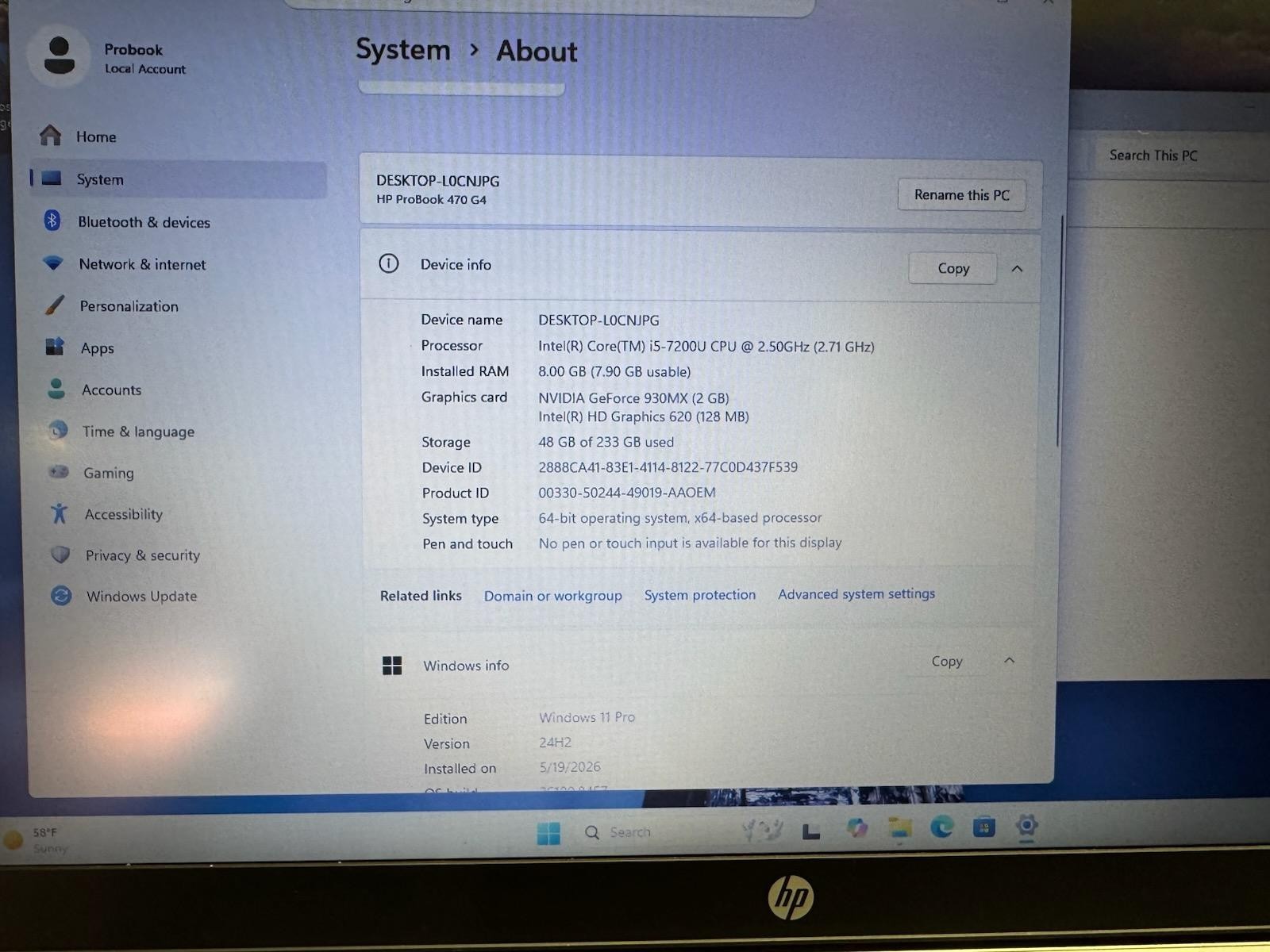 HP ProBook 470 G4 1600×900 i5-7200U 8GB 250 HHD W11 Pro + Charger *Read*