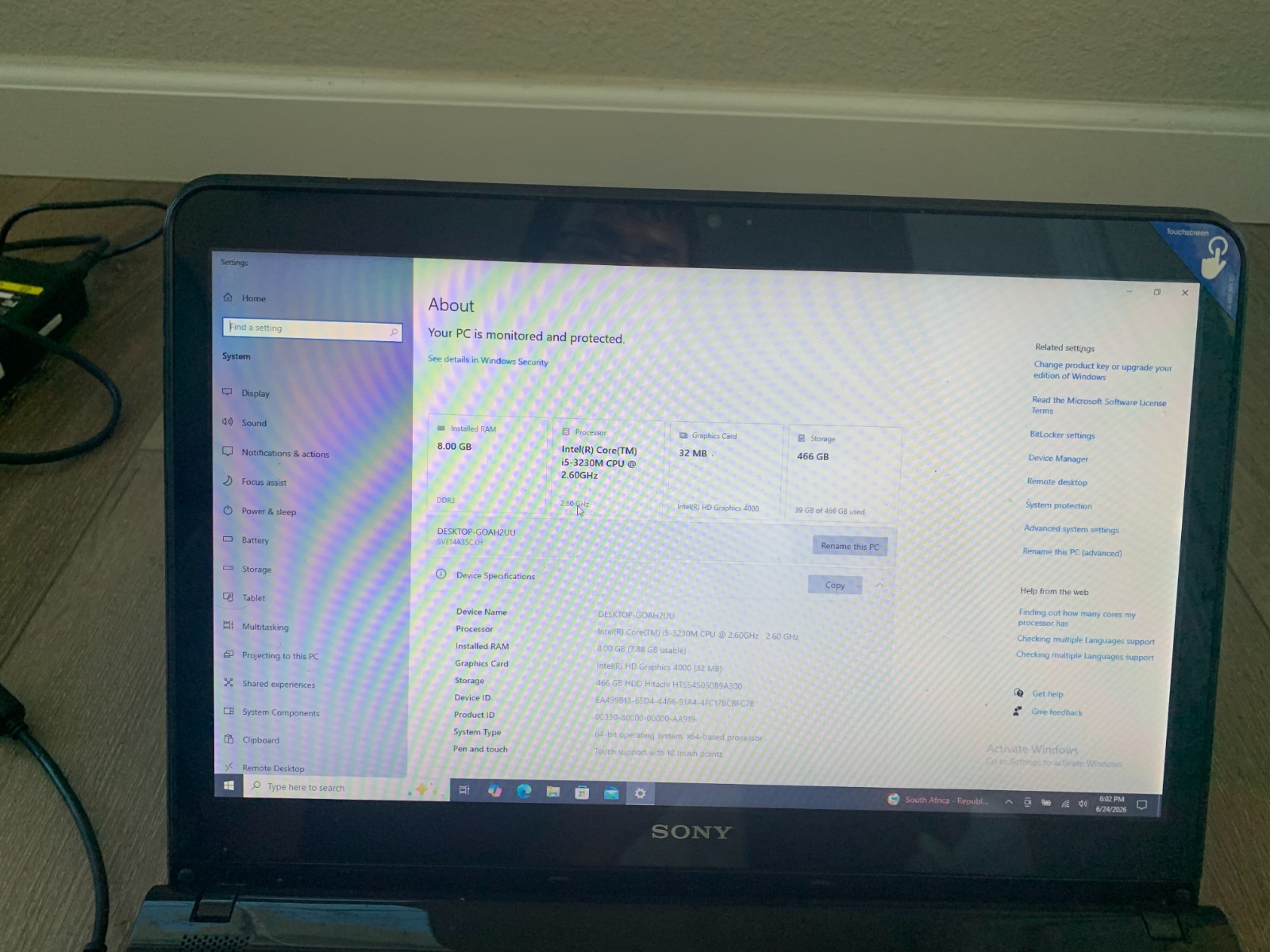 Sony SVE14AJ16L Laptop 14″ Intel Core i5-3230M 2.60GHz 8GB RAM 500GB HDD Win 10