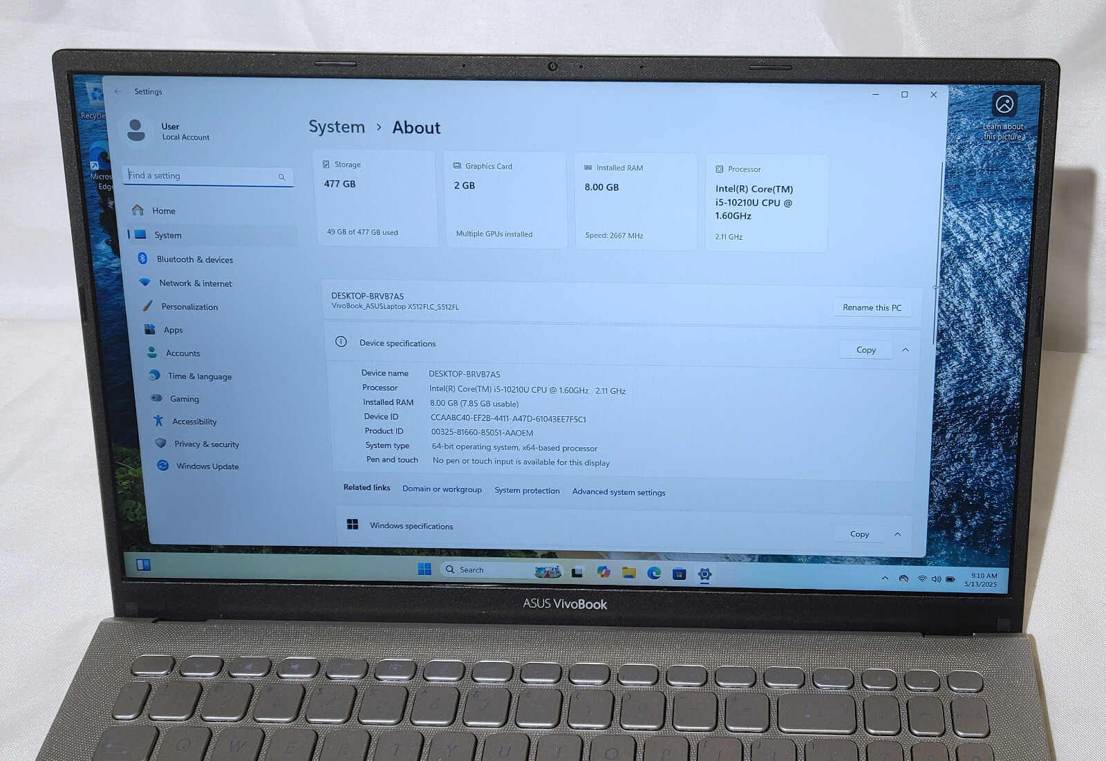 Asus VivoBook x512, Intel i5-10210U, 8GB 512GB, MX 250, Dents. Re-freshed #1-1