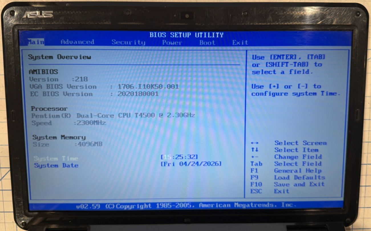 ASUS K50I 15″ laptop intel pentium T4500 4gbs ram