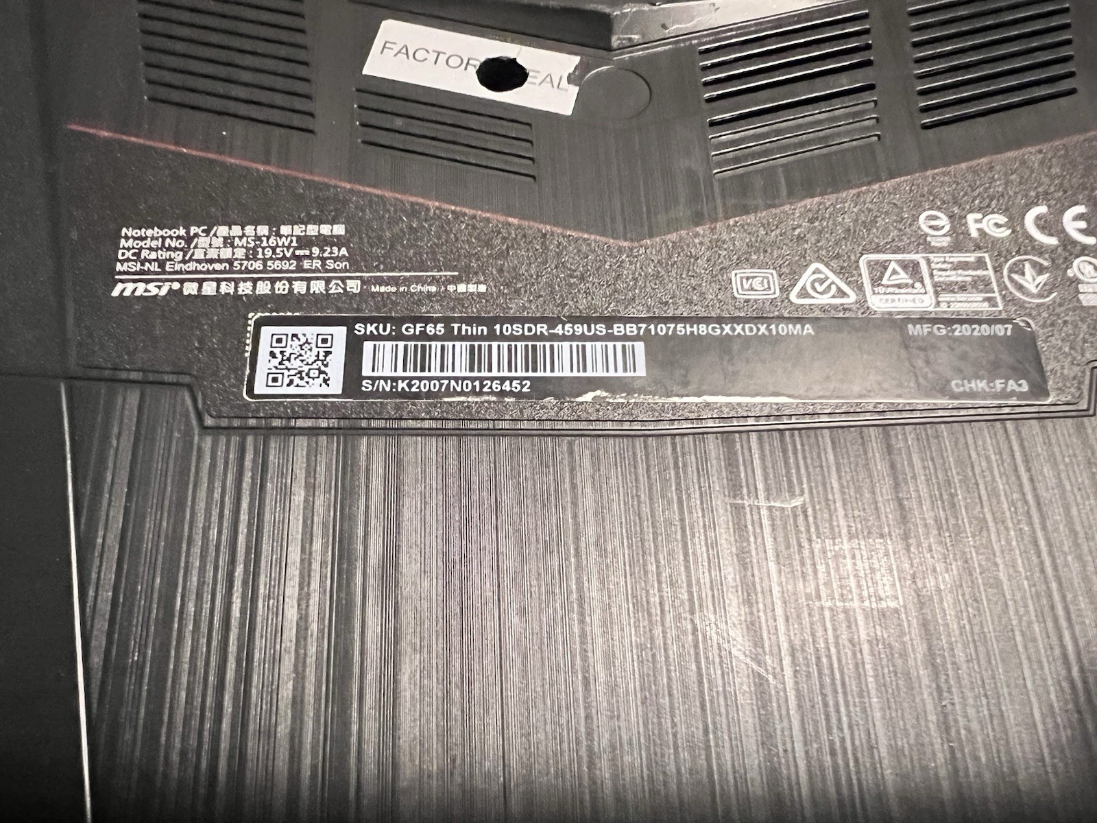 msi gf65 thin 10sdr 459us Parts