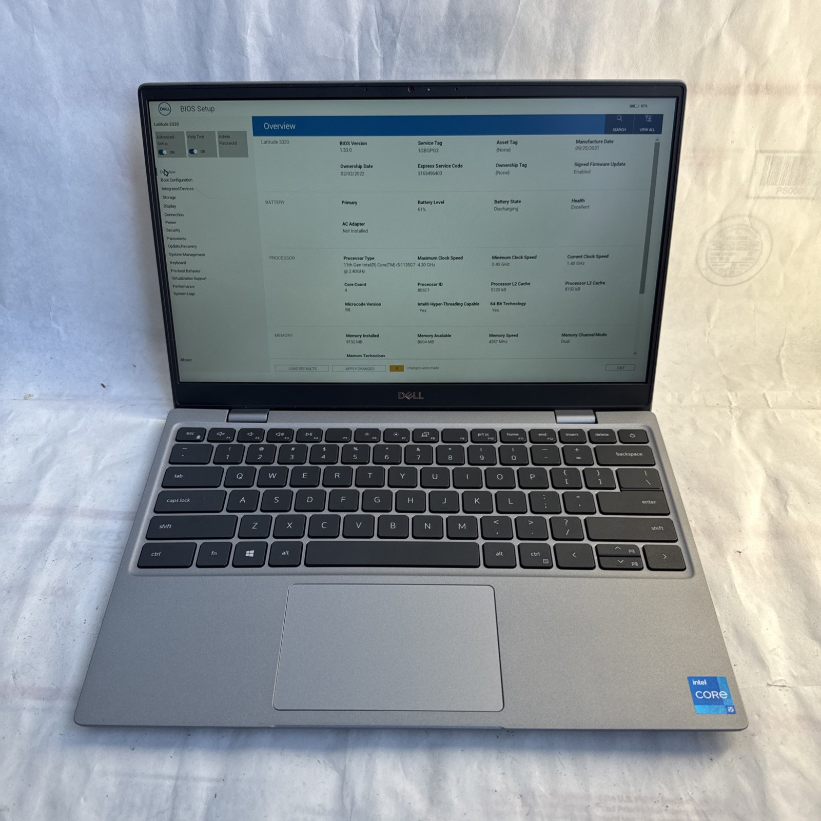 Dell Latitude 3320 Intel Core i5-1135G7 @2.40GHz 8GB Ram, NO SSD/OS